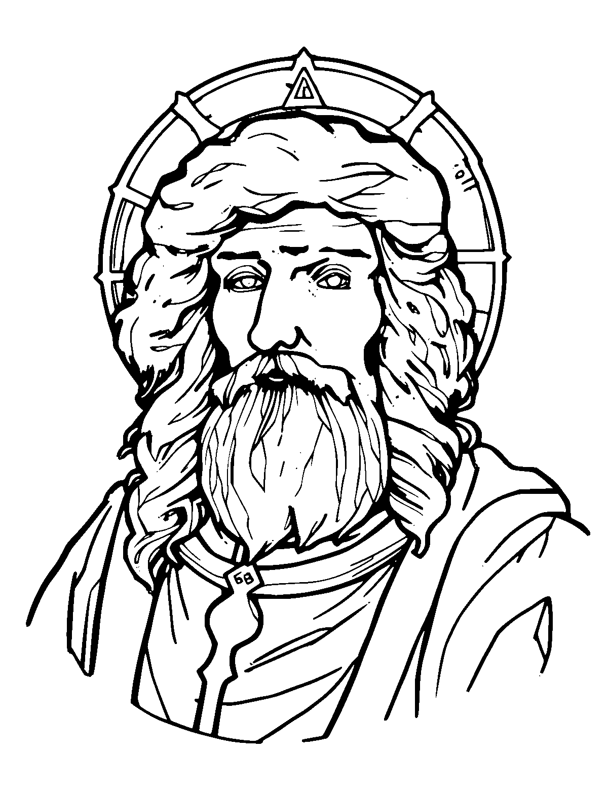Line-art coloring page of Nicolaus Copernicus, medium outlines, centered