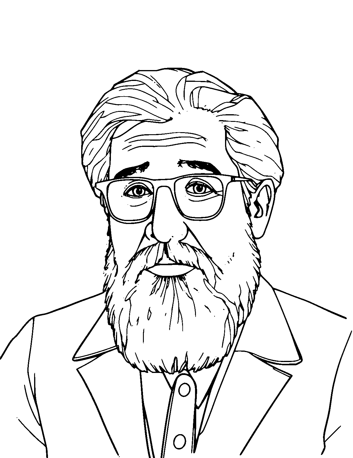 Line-art coloring page of Niels Bohr, medium outlines, centered