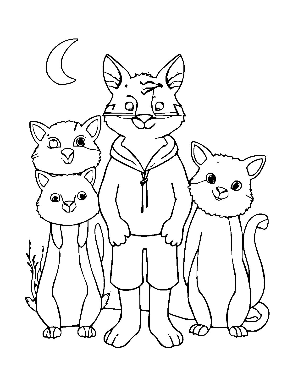 Line-art coloring page of Nocturnal Animals, medium outlines, centered