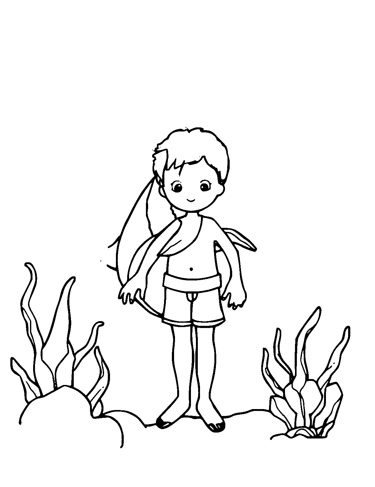 Line-art coloring page of Ocean, medium outlines, centered