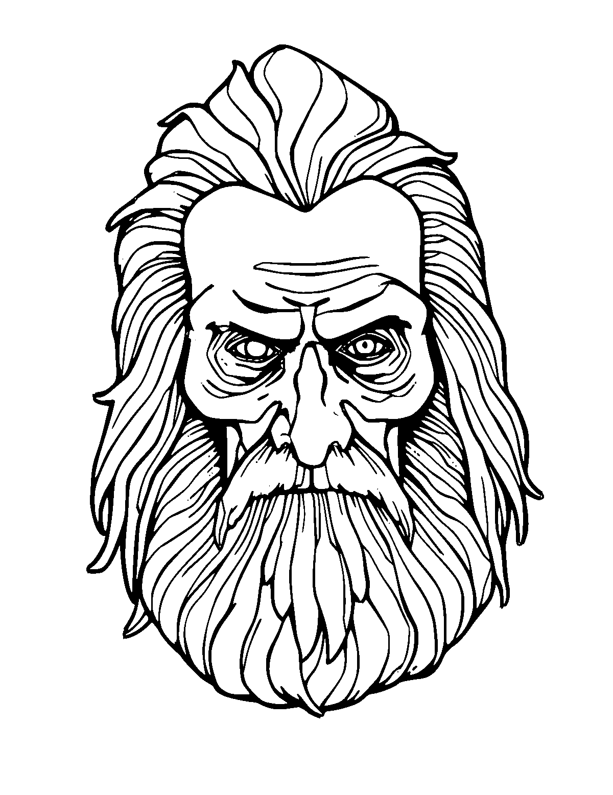 Line-art coloring page of Odin, medium outlines, centered