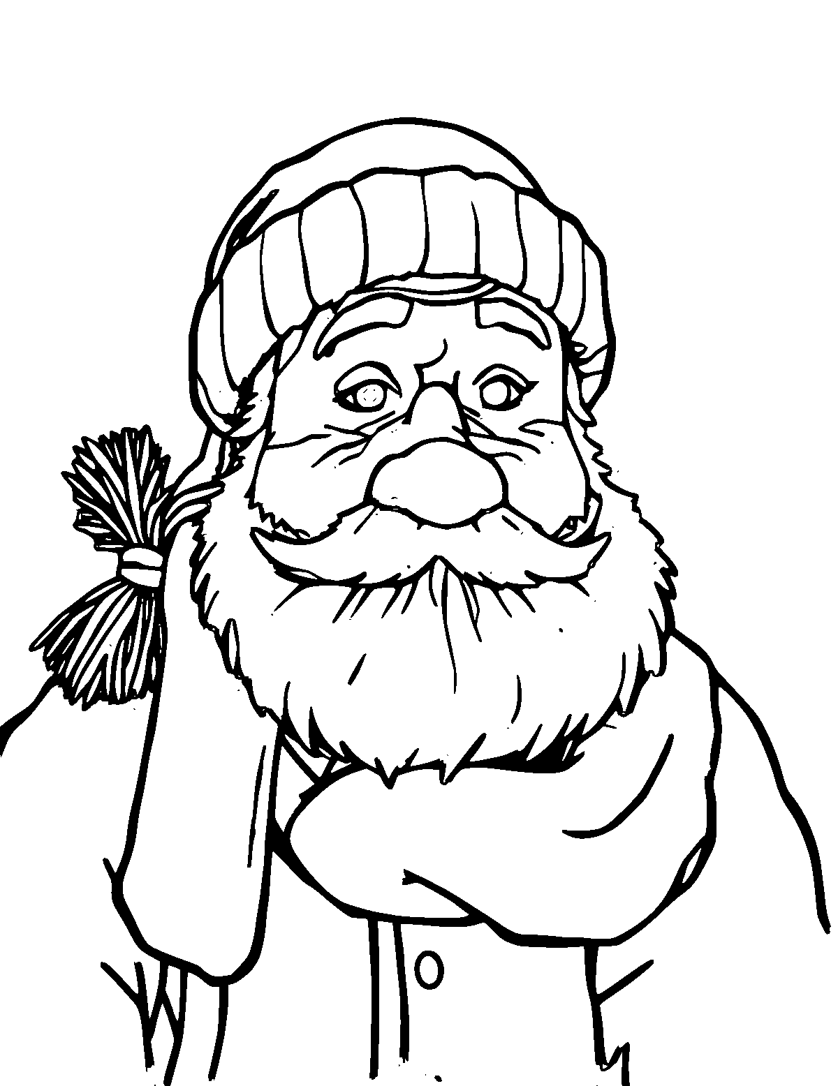 Line-art coloring page of Old Man Winter, medium outlines, centered