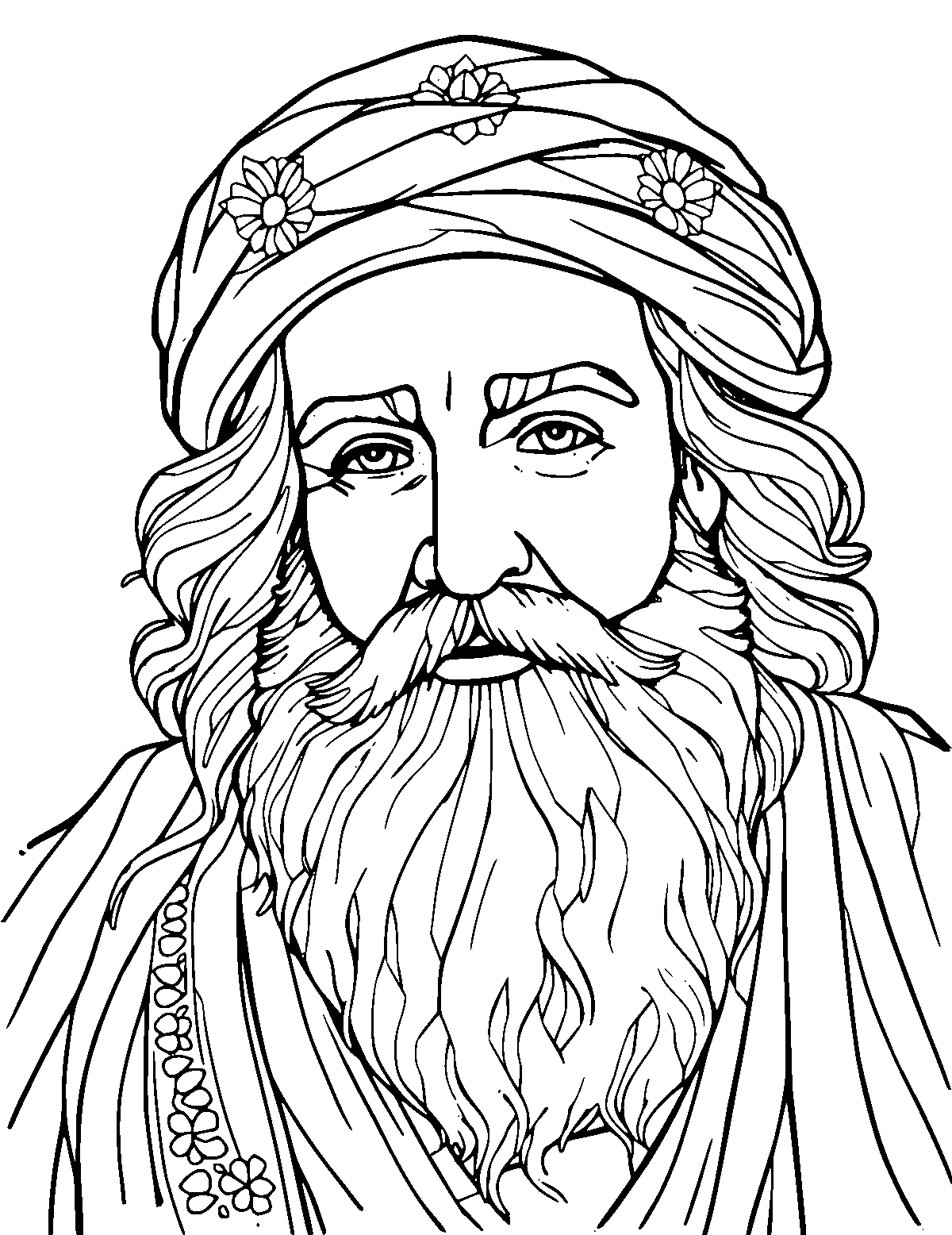 Line-art coloring page of Omar Khayyam, medium outlines, centered