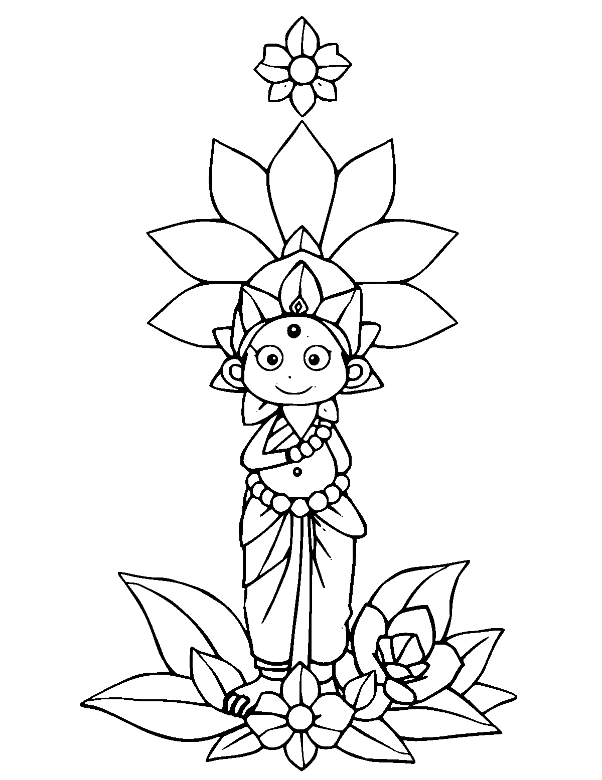 Line-art coloring page of Onam Flower Festival, medium outlines, centered