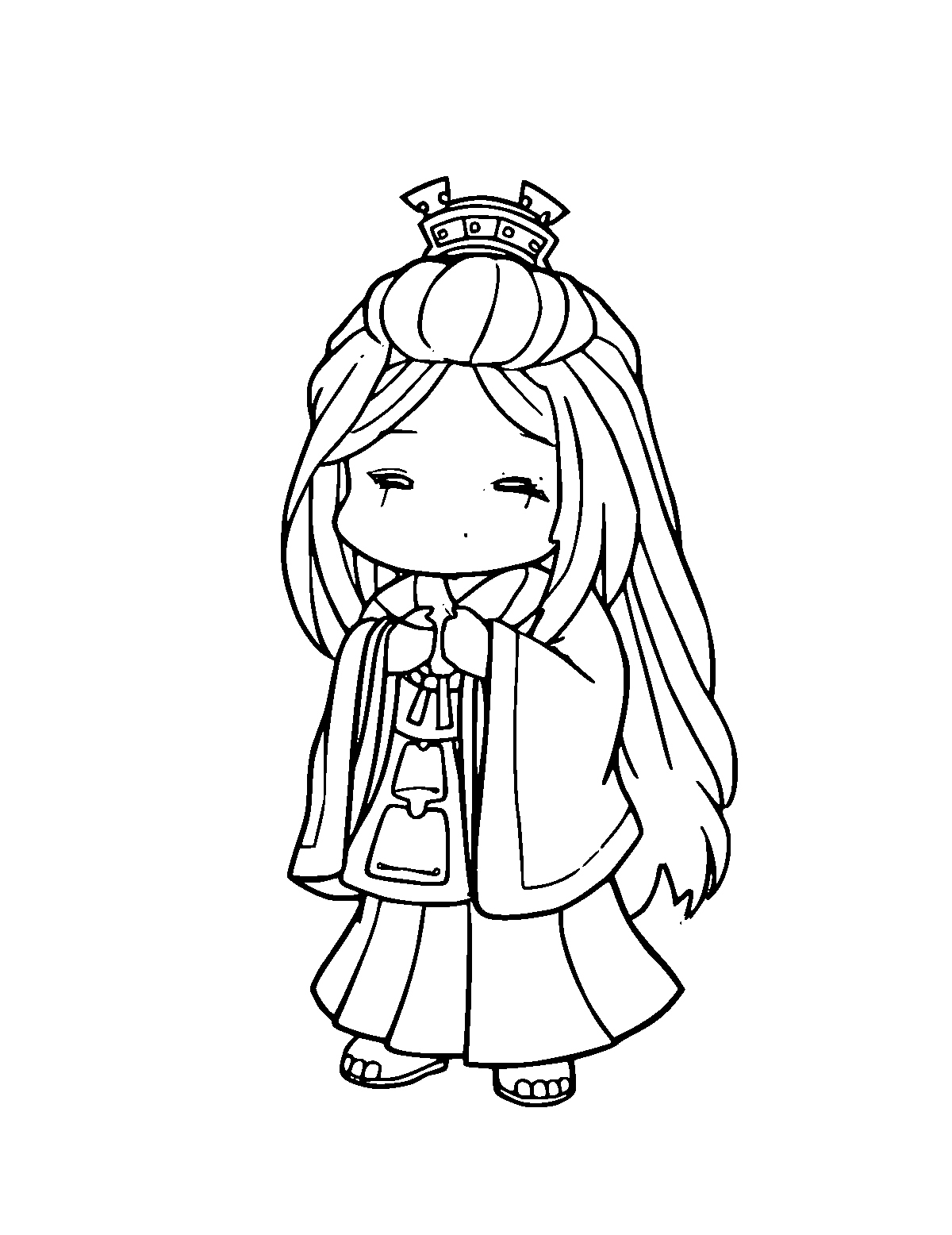Line-art coloring page of Oshun, medium outlines, centered