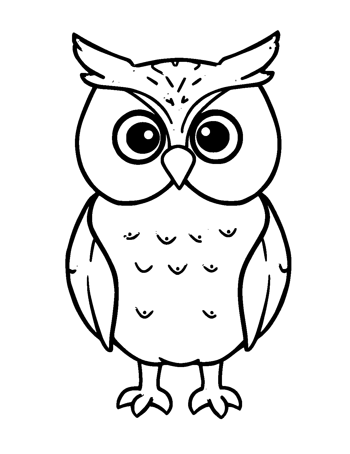Line-art coloring page of Owl, thick outlines, centered