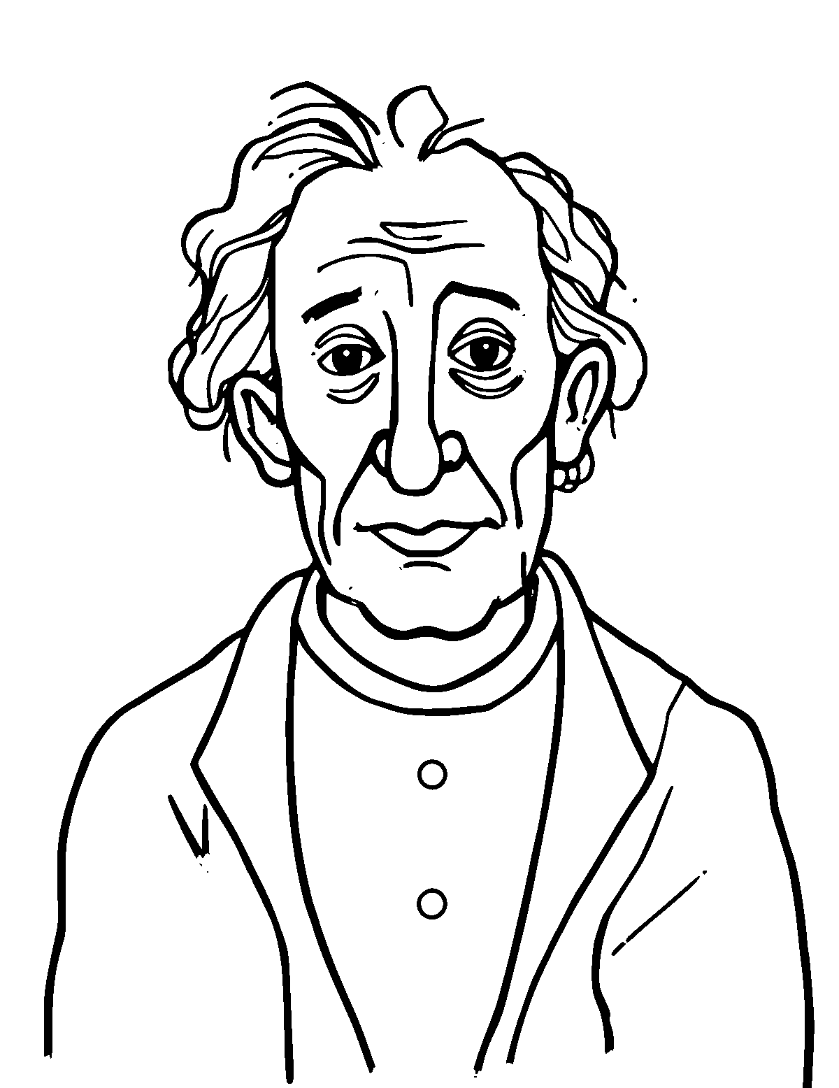 Line-art coloring page of Pablo Picasso, thick outlines, centered