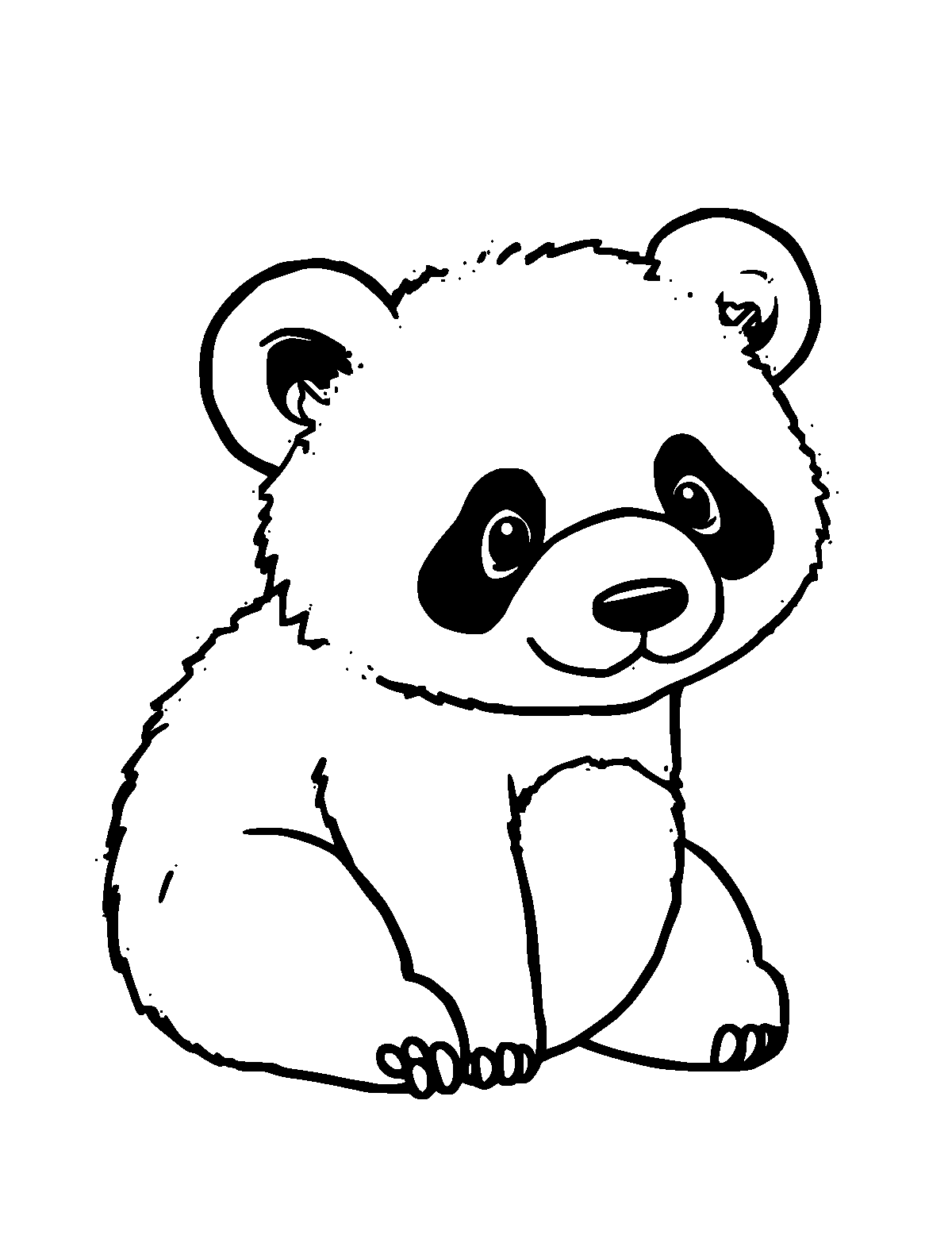 Line-art coloring page of Panda Cub, thick outlines, centered