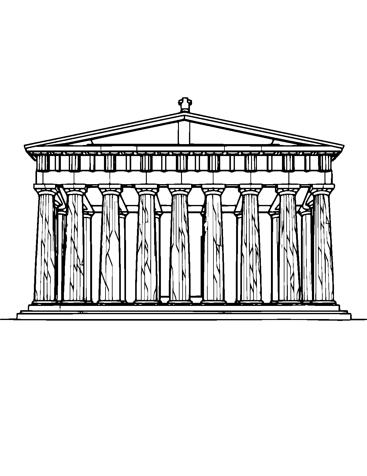 Line-art coloring page of Parthenon of Athens, medium outlines, centered