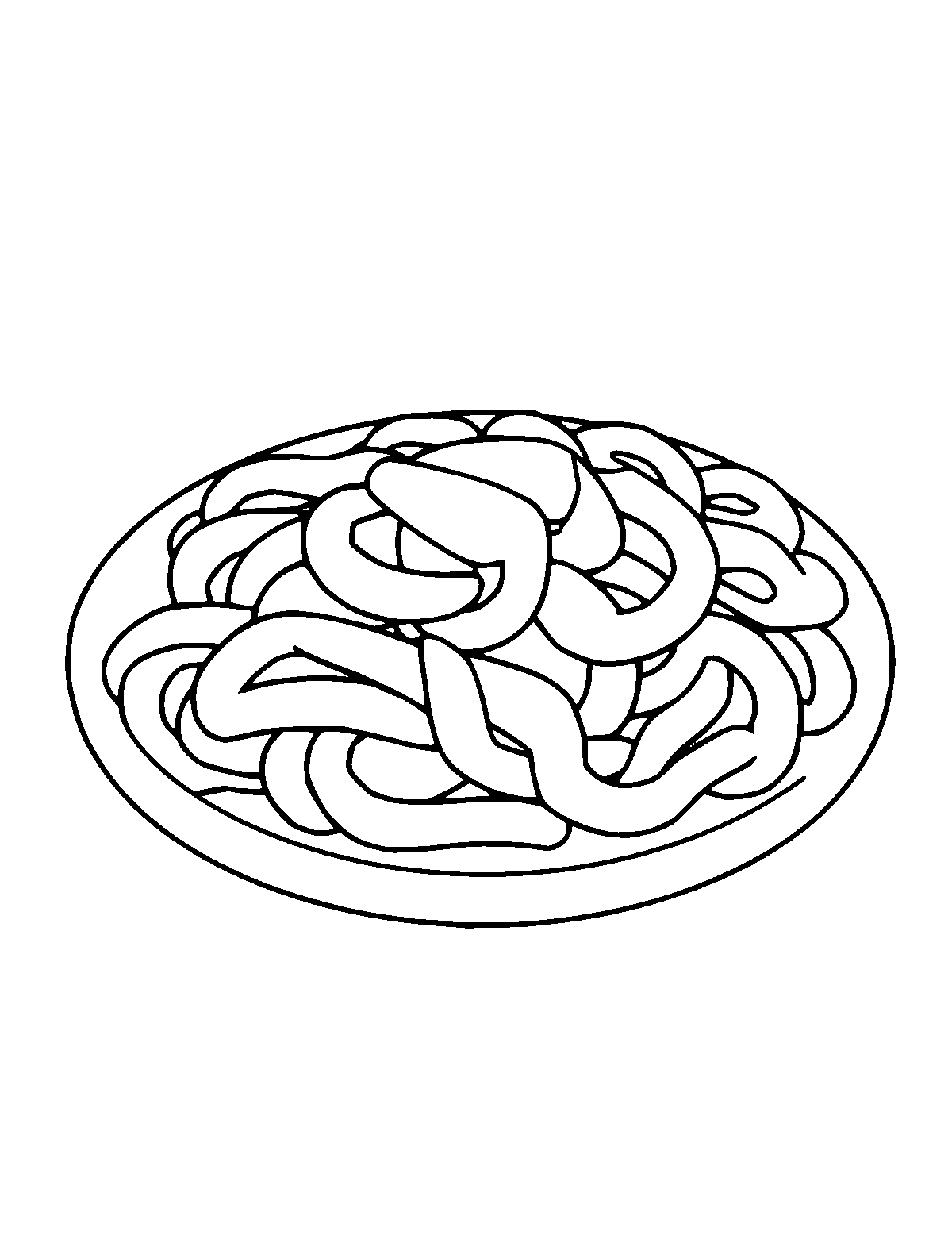 Line-art coloring page of Pasta, medium outlines, centered