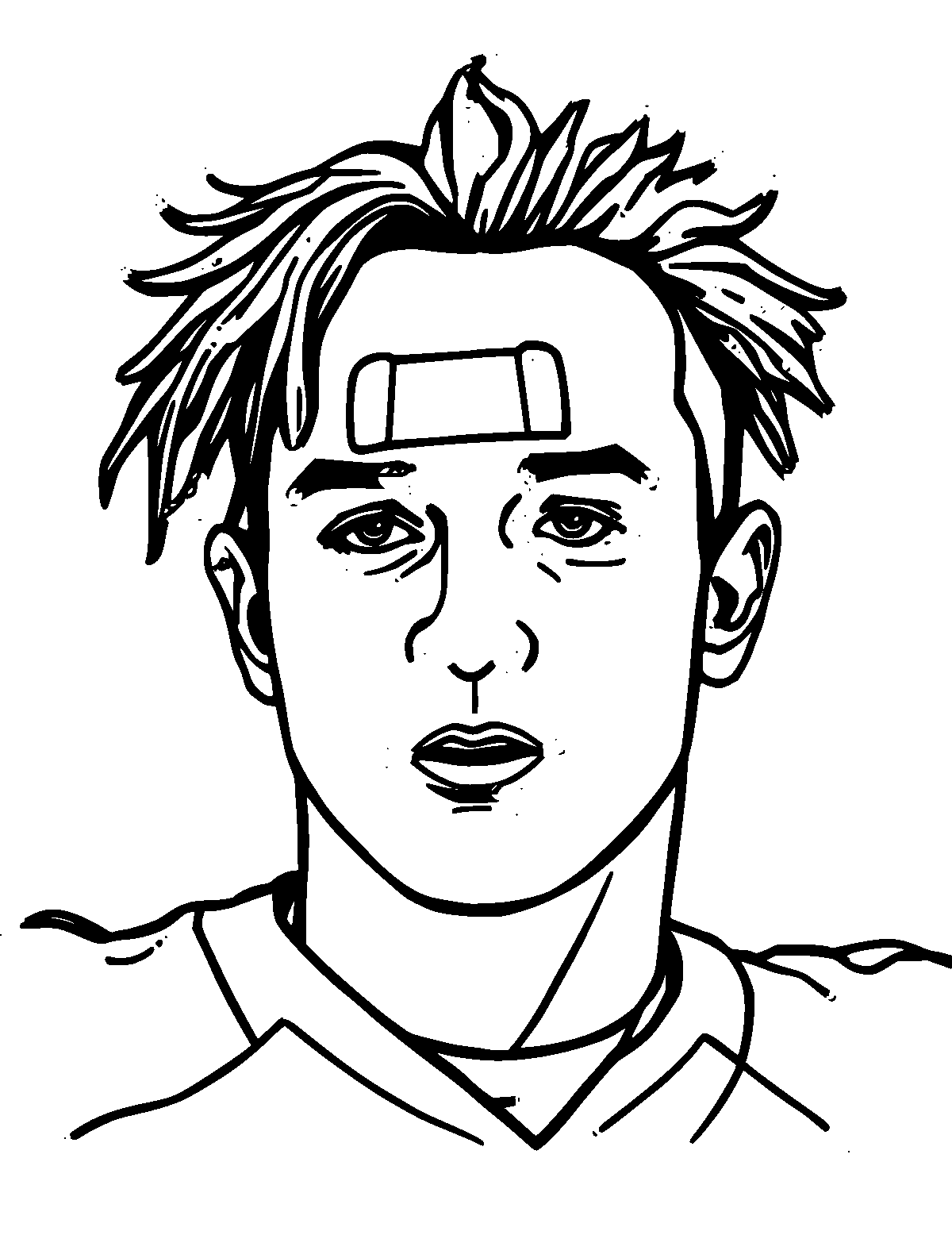 Line-art coloring page of Patrick Mahomes, thick outlines, centered