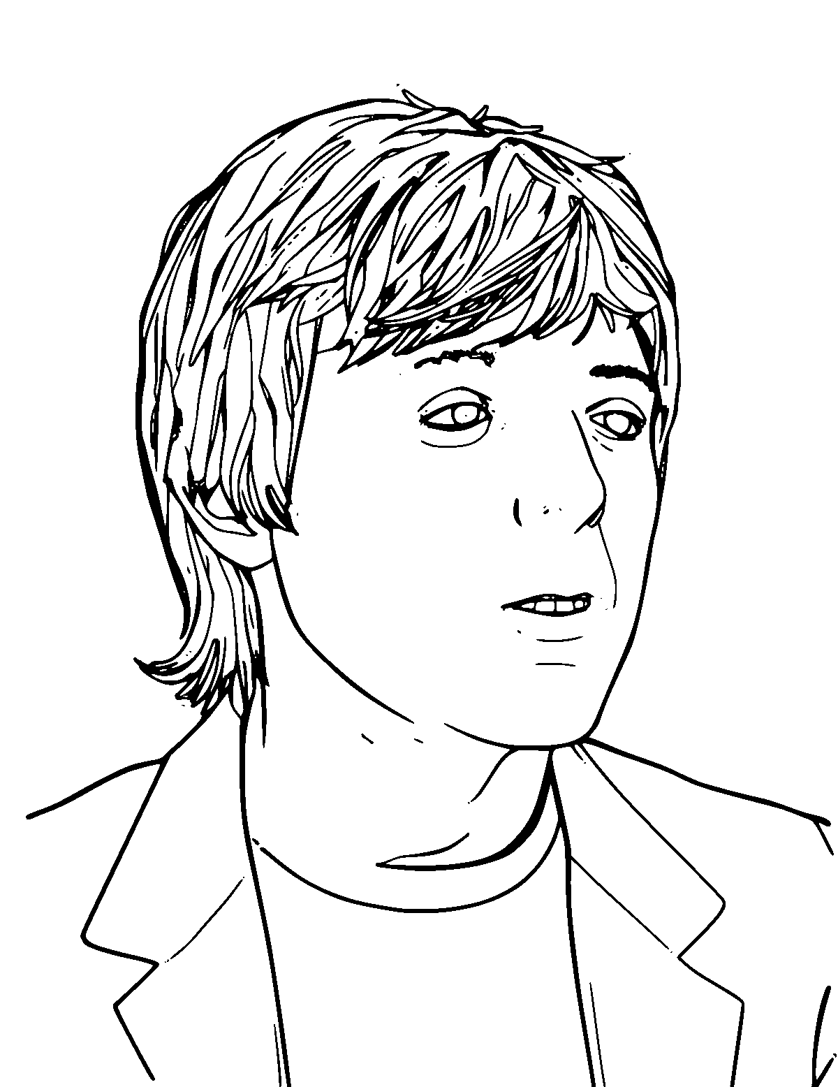 Line-art coloring page of Paul McCartney, medium outlines, centered