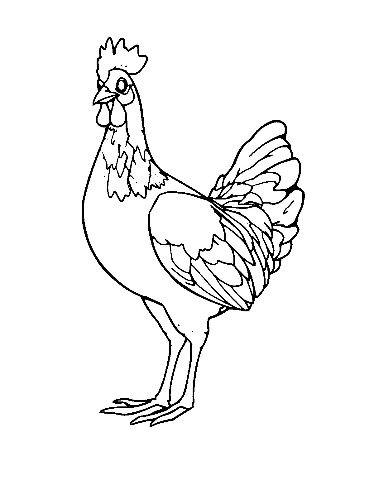 Line-art coloring page of Peahen, medium outlines, centered