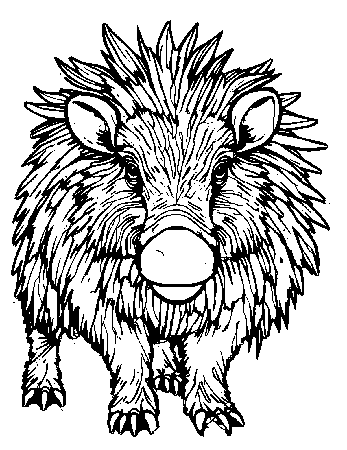 Line-art coloring page of Peccary, medium outlines, centered