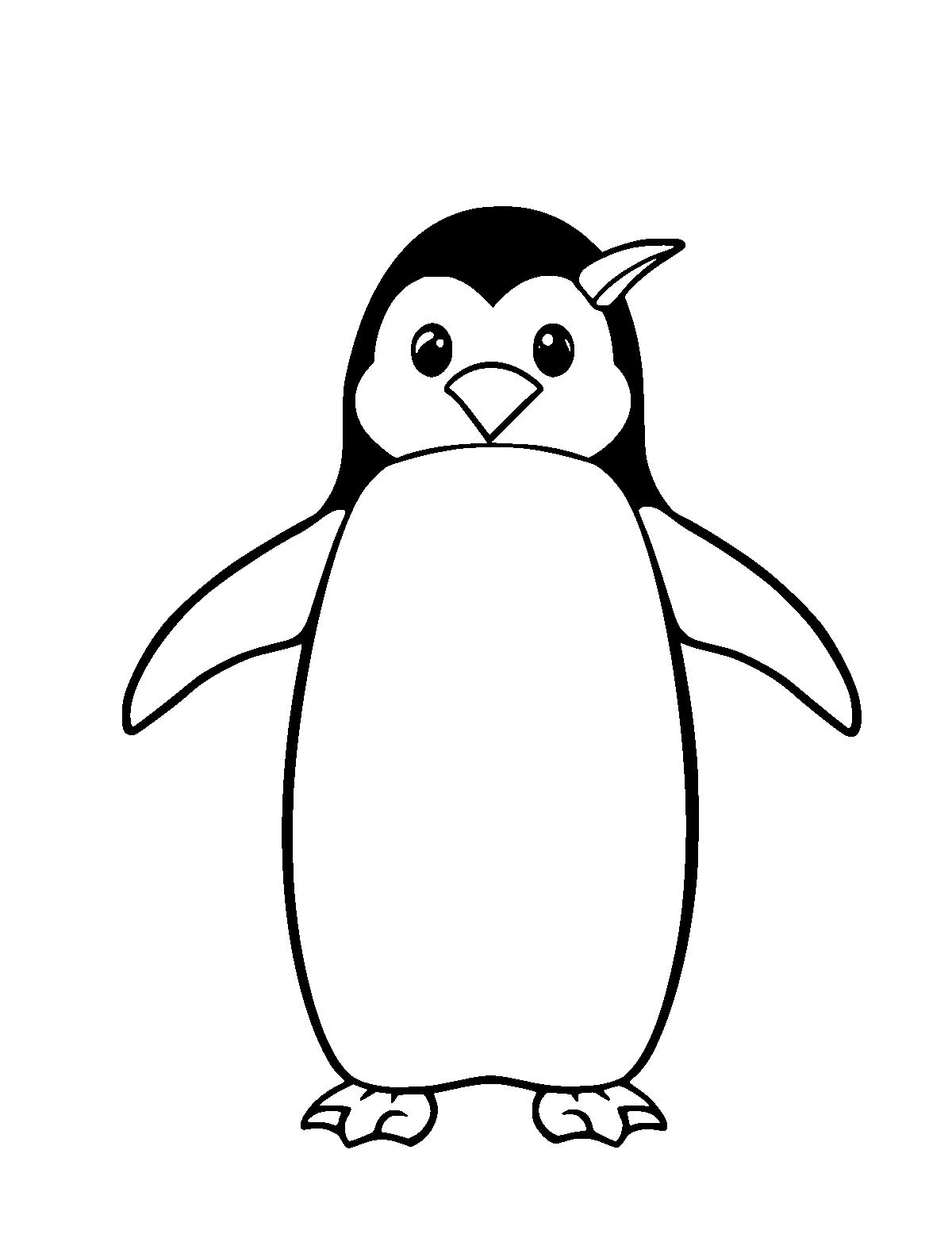Line-art coloring page of Penguin, thick outlines, centered