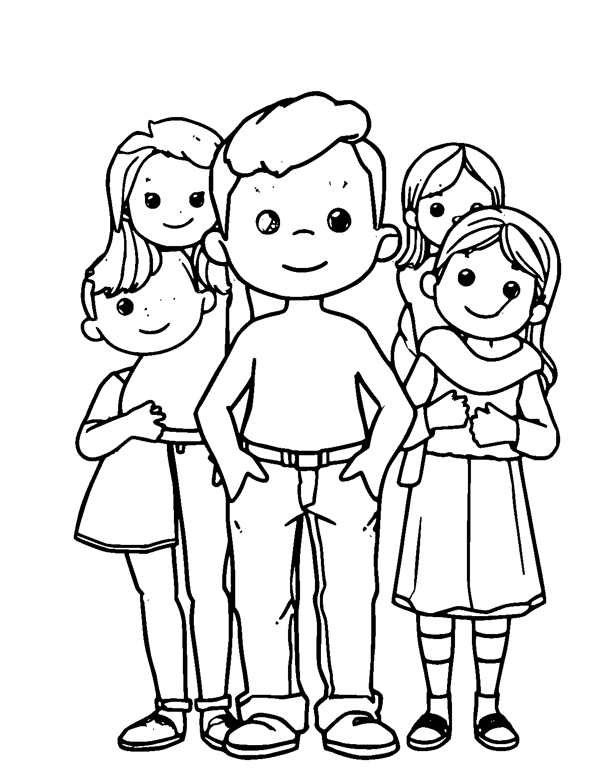 Line-art coloring page of People, medium outlines, centered
