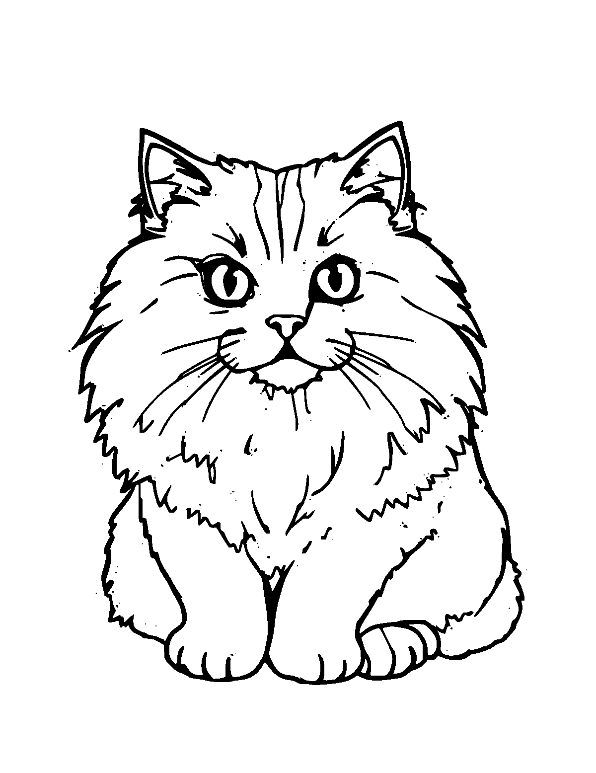 Line-art coloring page of Persian Cat, medium outlines, centered