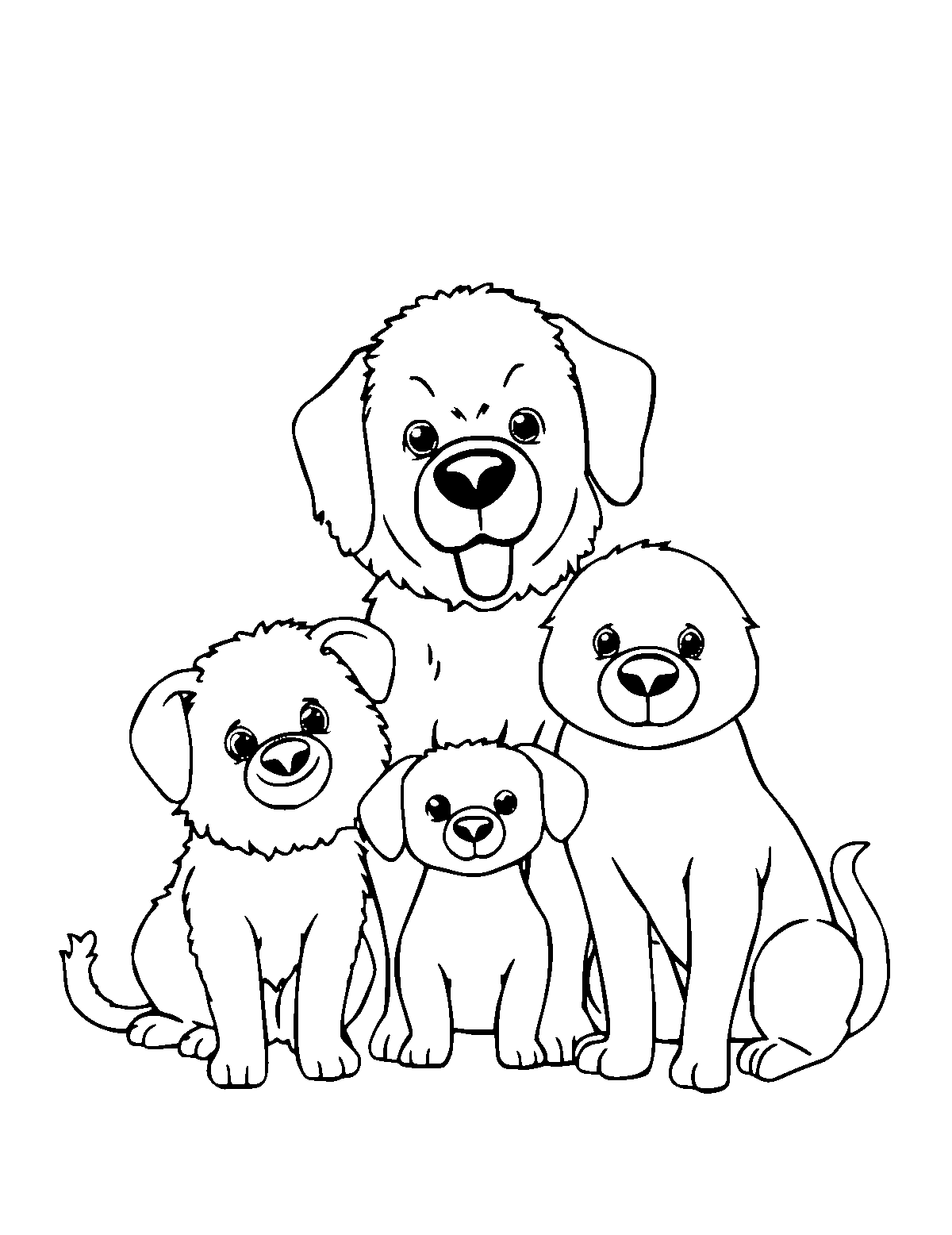 Line-art coloring page of Pets, medium outlines, centered