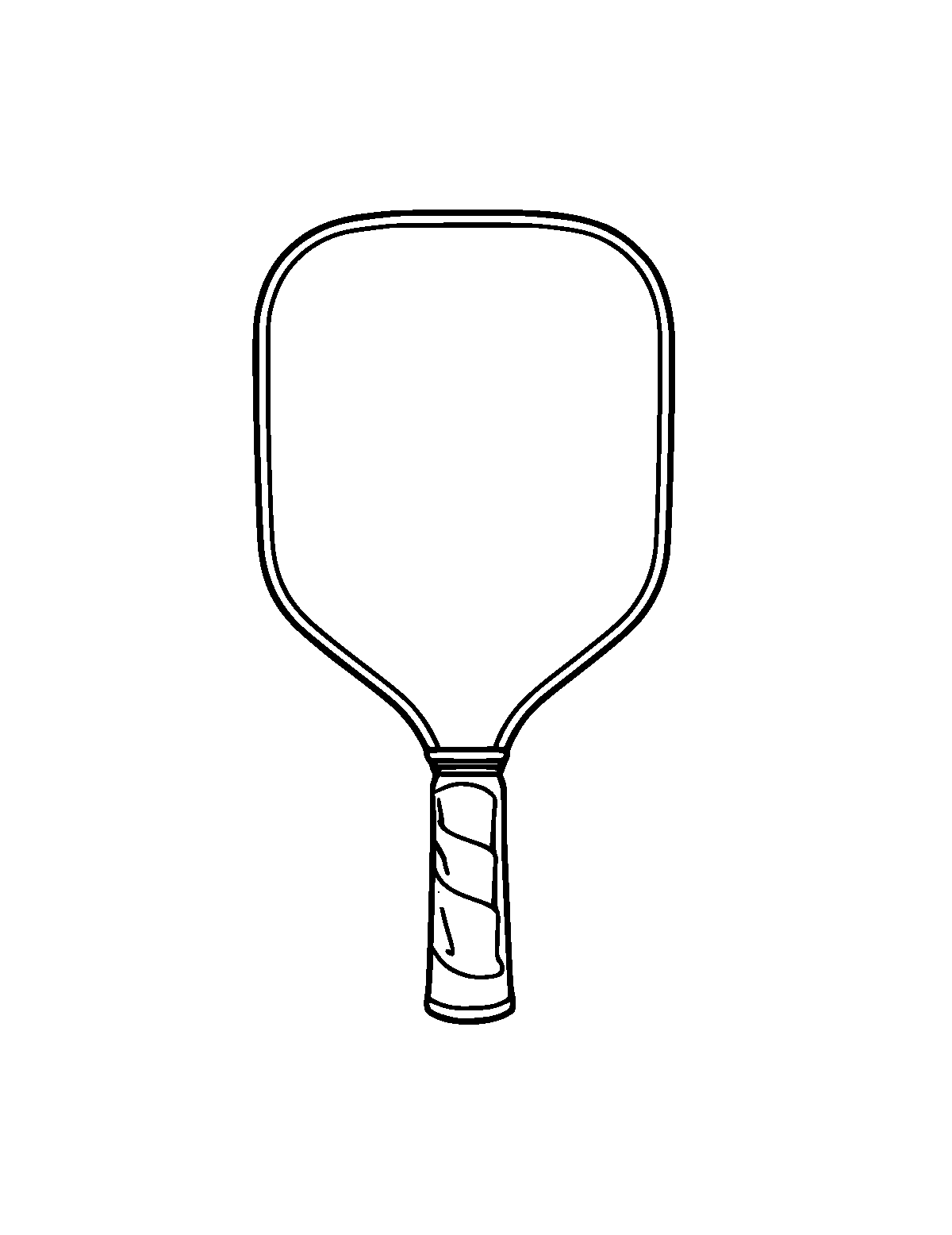 Line-art coloring page of Pickleball Paddle, medium outlines, centered