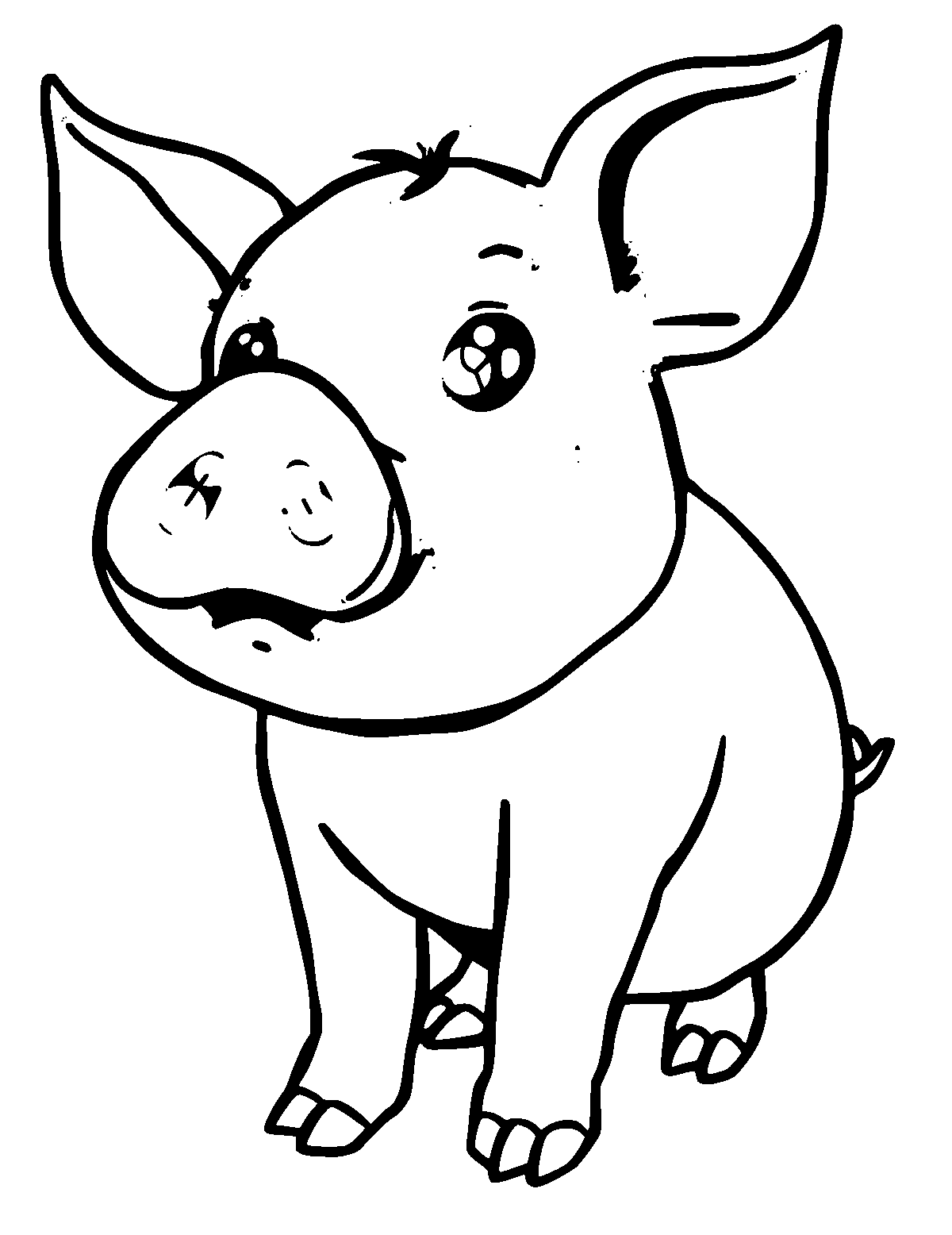 Line-art coloring page of Pig, thick outlines, centered