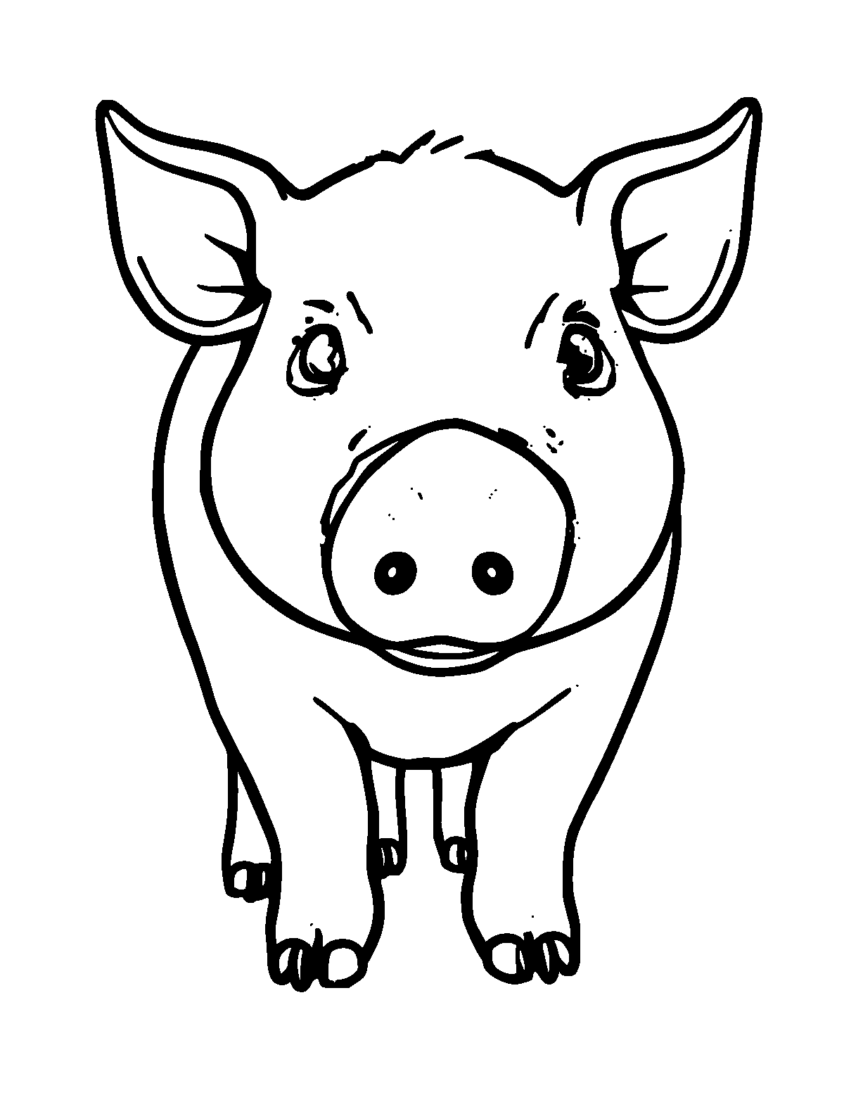 Line-art coloring page of Pig, thick outlines, centered