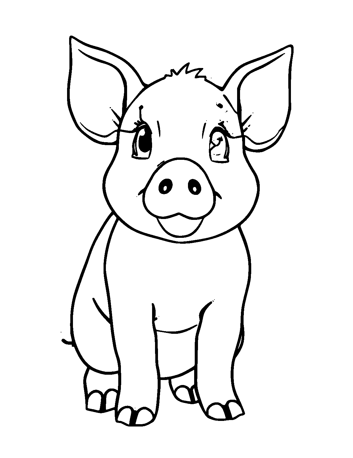Line-art coloring page of Piglet, medium outlines, centered