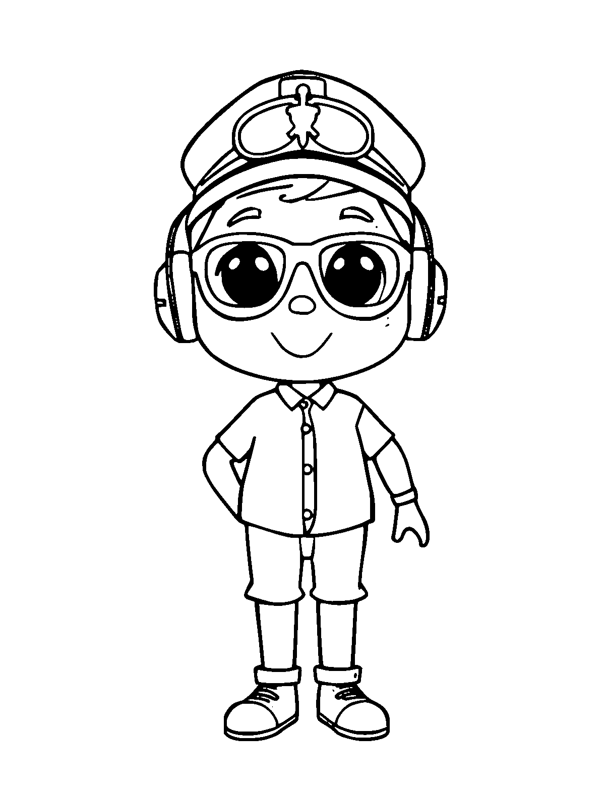 Line-art coloring page of Pilot, medium outlines, centered