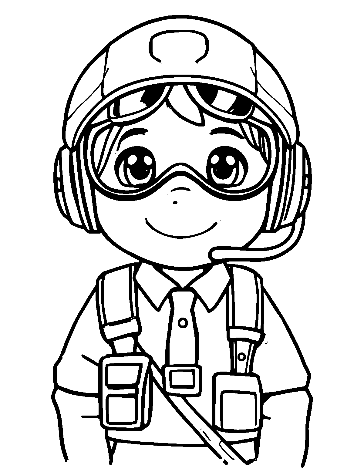 Line-art coloring page of Pilot, thick outlines, centered
