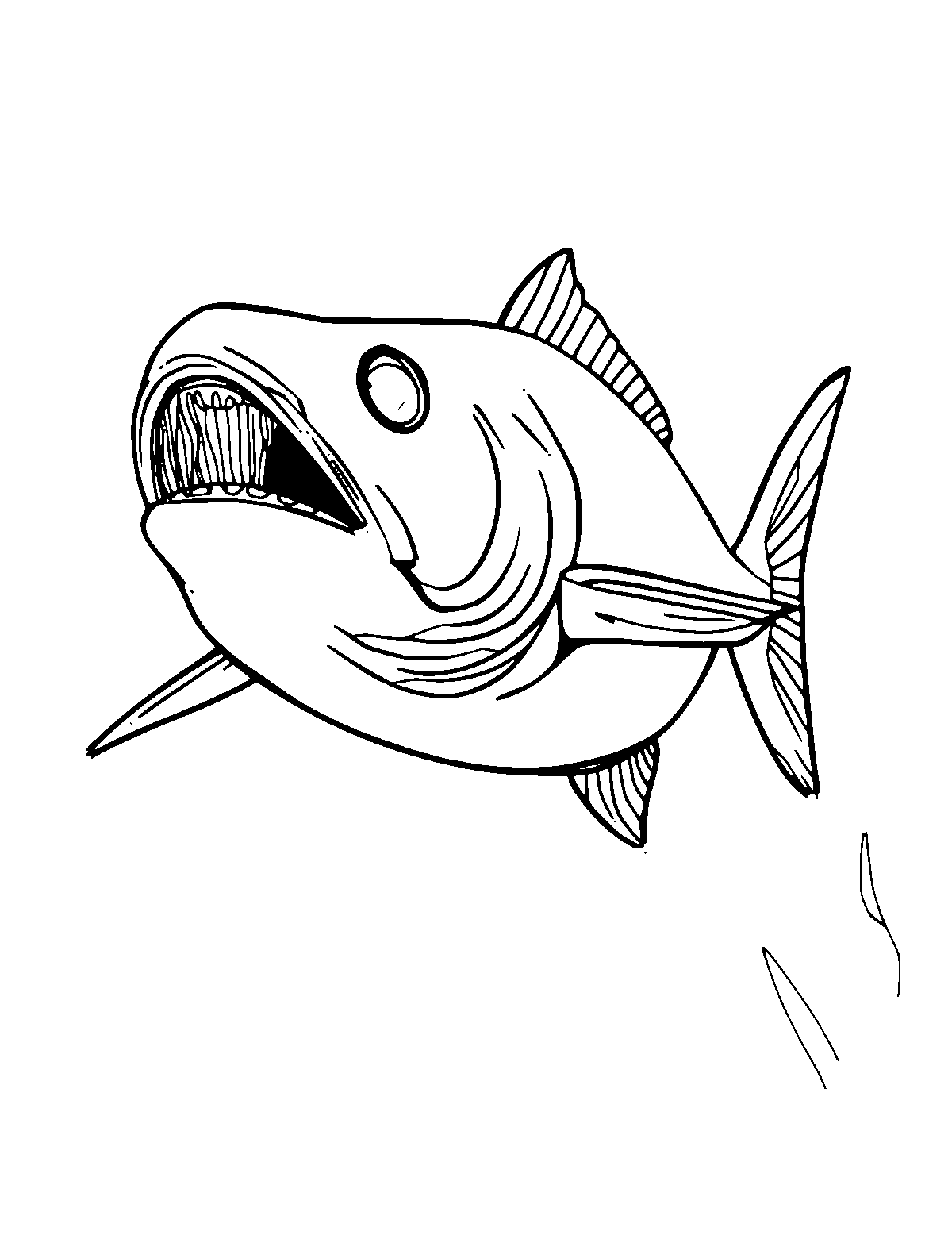 Line-art coloring page of Piranha, medium outlines, centered