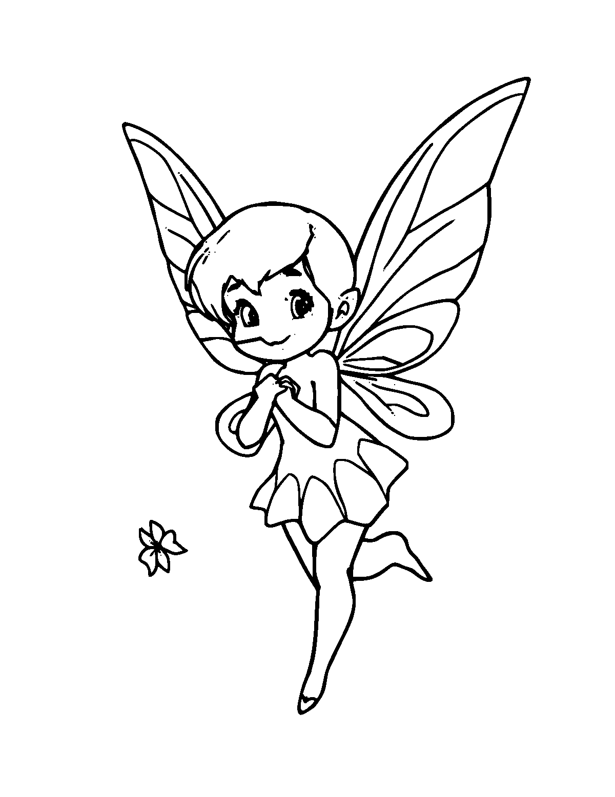 Line-art coloring page of Pixie, medium outlines, centered