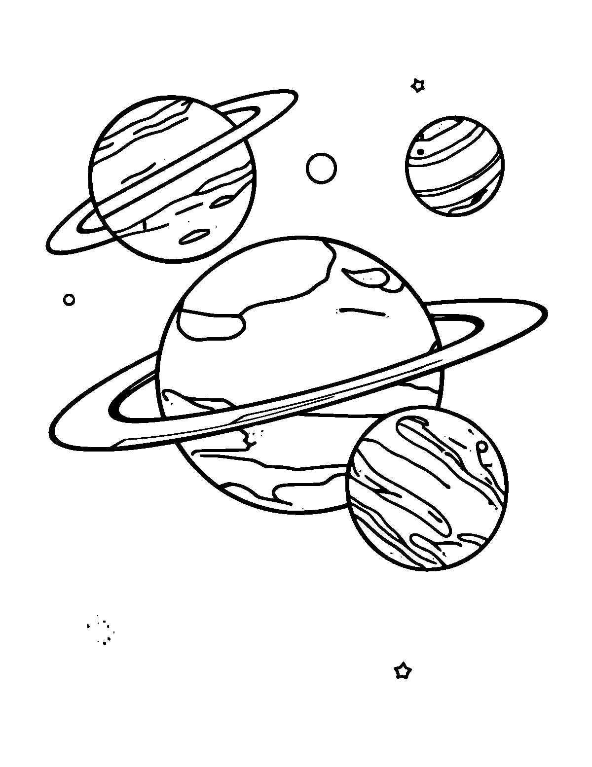 Line-art coloring page of Planets, medium outlines, centered