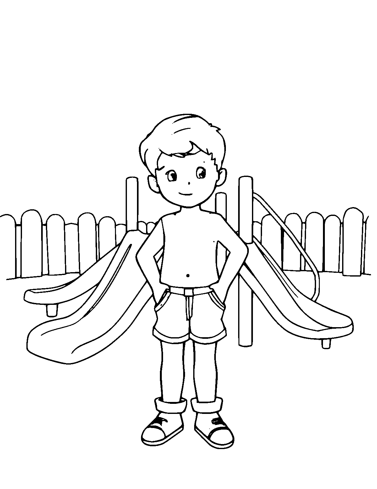 Line-art coloring page of Playground, medium outlines, centered