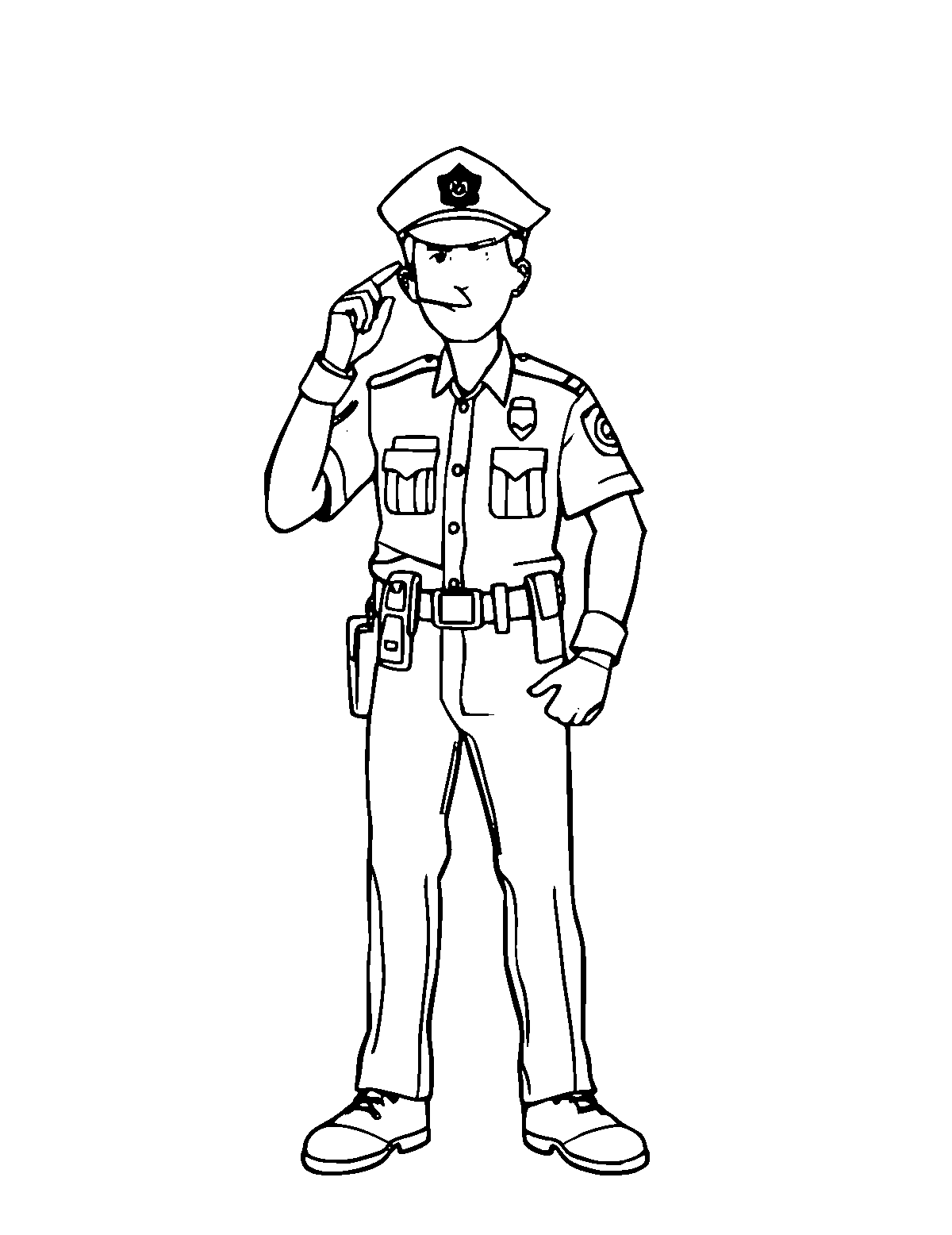 Line-art coloring page of Police Officer, medium outlines, centered