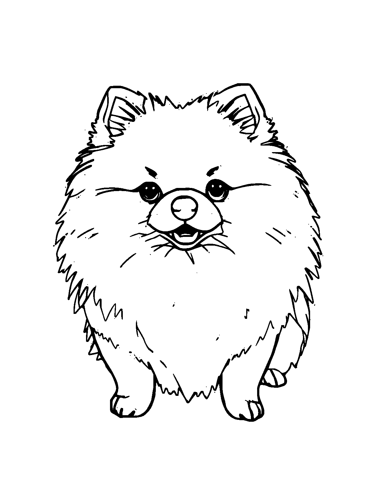 Line-art coloring page of Pomeranian, medium outlines, centered