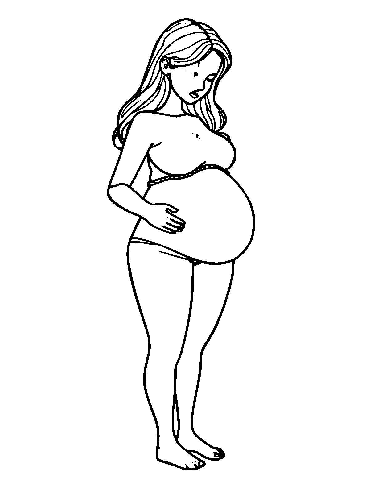 Line-art coloring page of Pregnant Person, medium outlines, centered