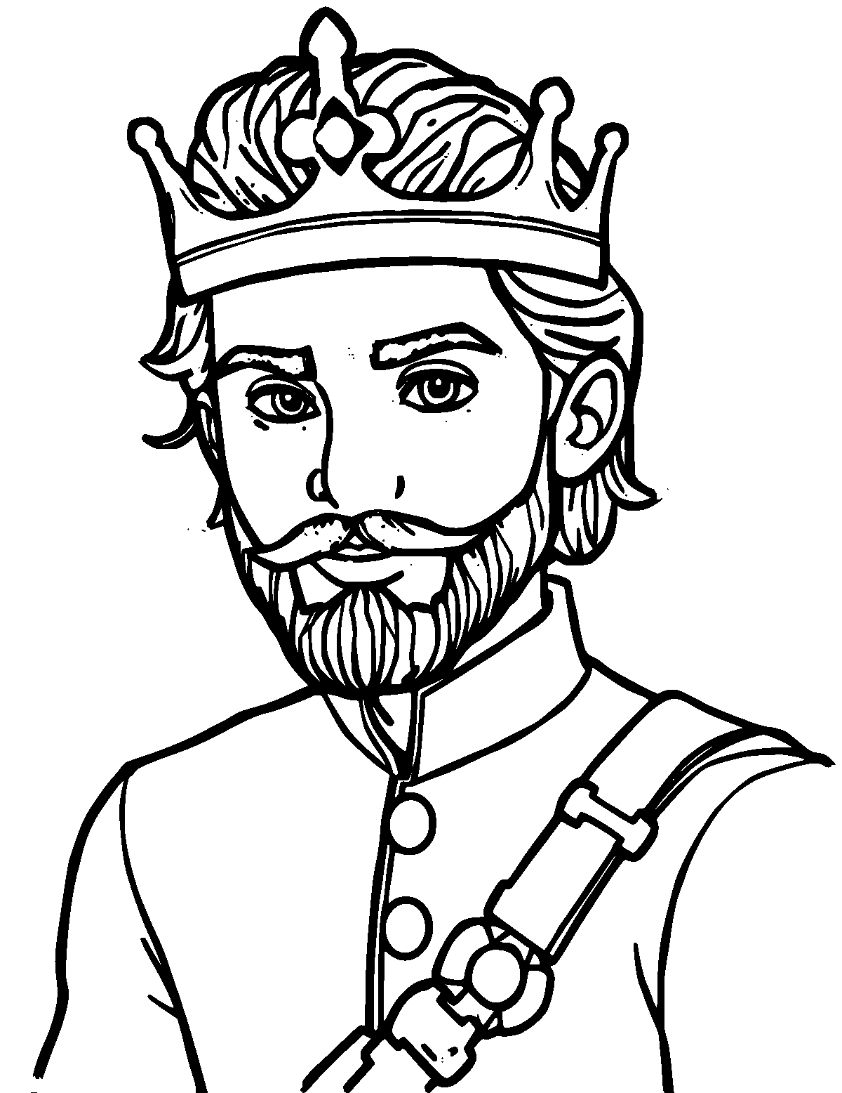 Line-art coloring page of Prince, thick outlines, centered