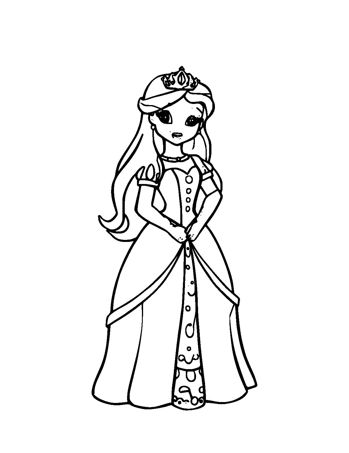 Line-art coloring page of Princess, medium outlines, centered