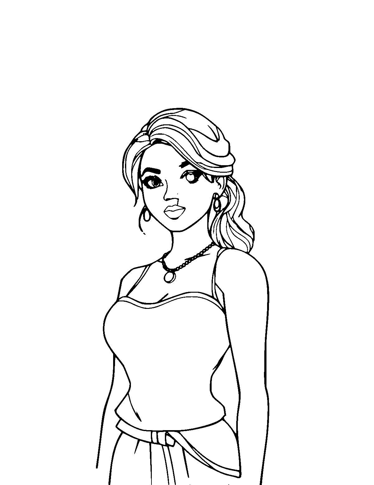 Line-art coloring page of Priyanka Chopra, medium outlines, centered