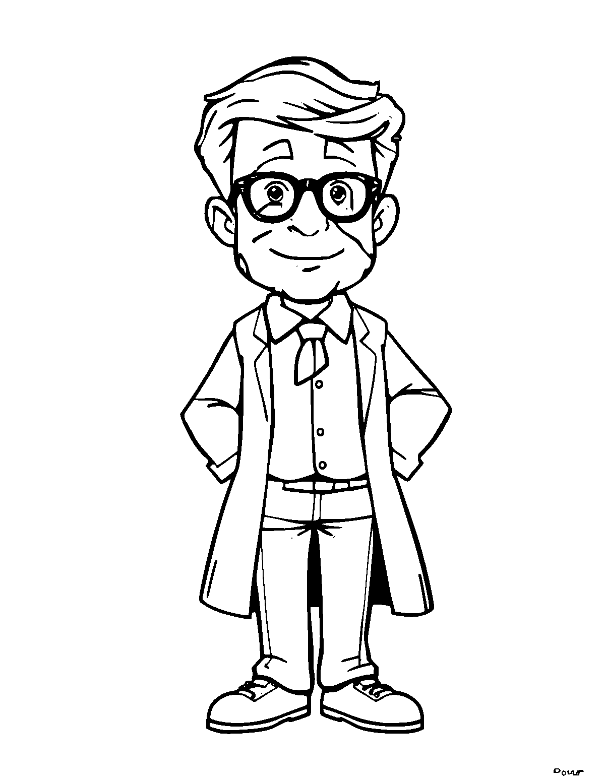 Line-art coloring page of Professor, medium outlines, centered