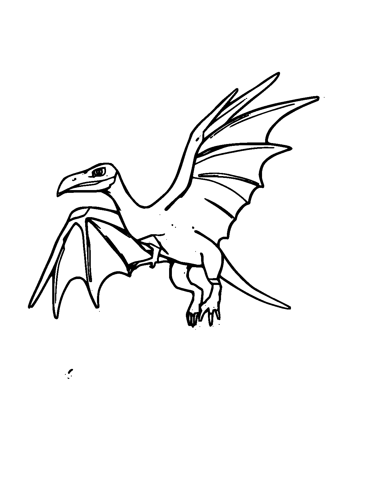 Line-art coloring page of Pterodactyl, medium outlines, centered