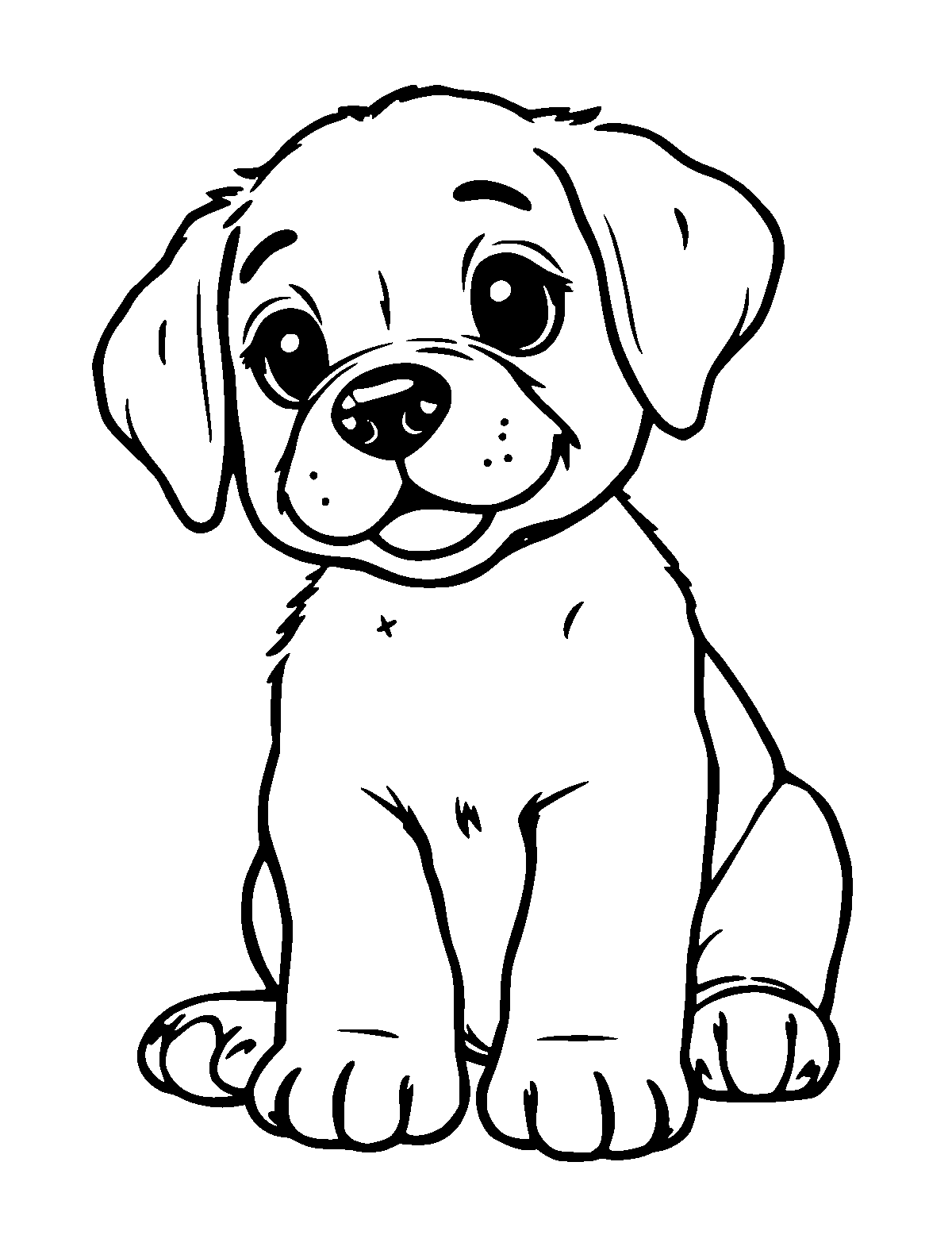 Line-art coloring page of Puppy, thick outlines, centered