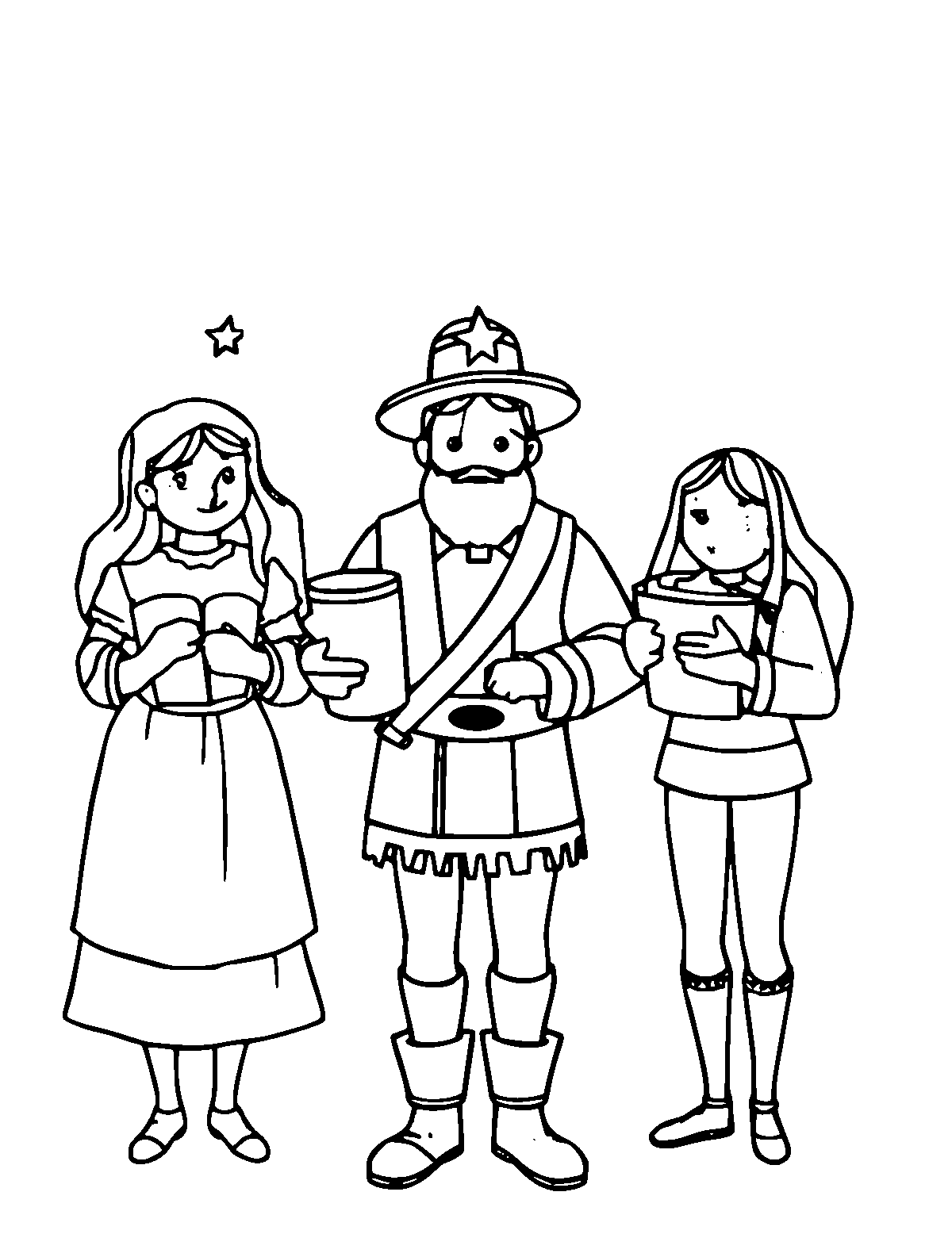 Line-art coloring page of Purim Festival, medium outlines, centered