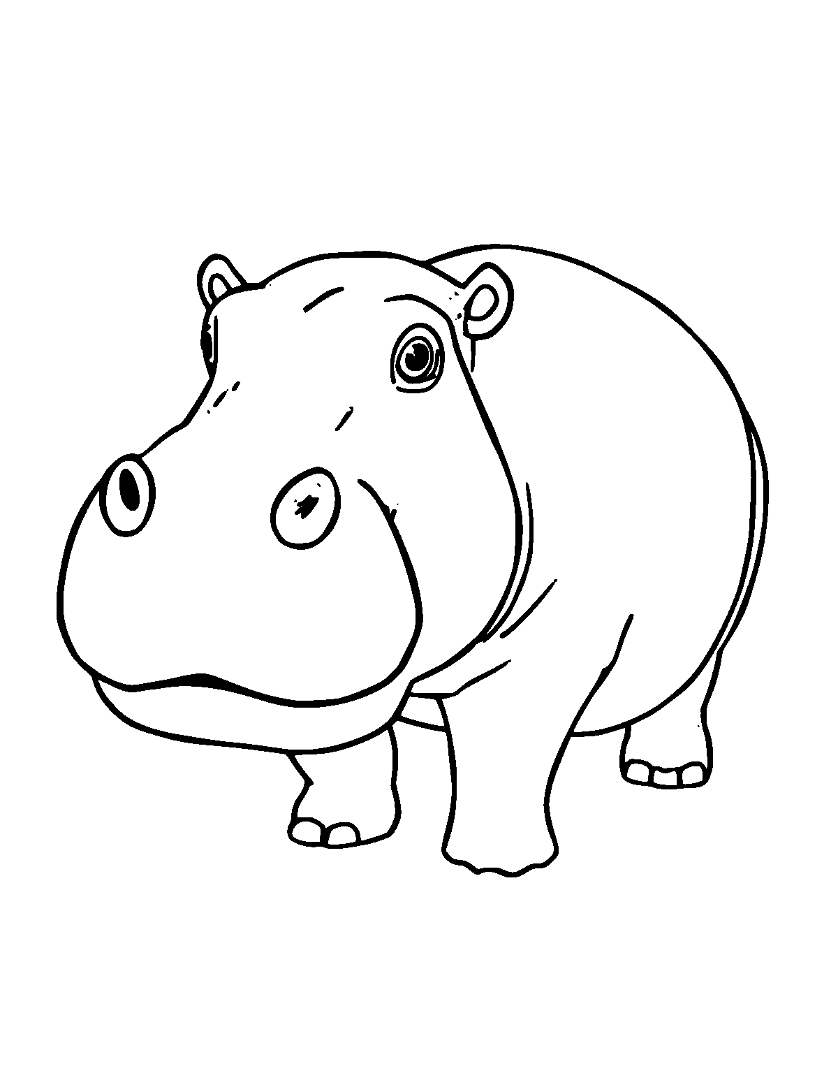 Line-art coloring page of Pygmy Hippo, medium outlines, centered