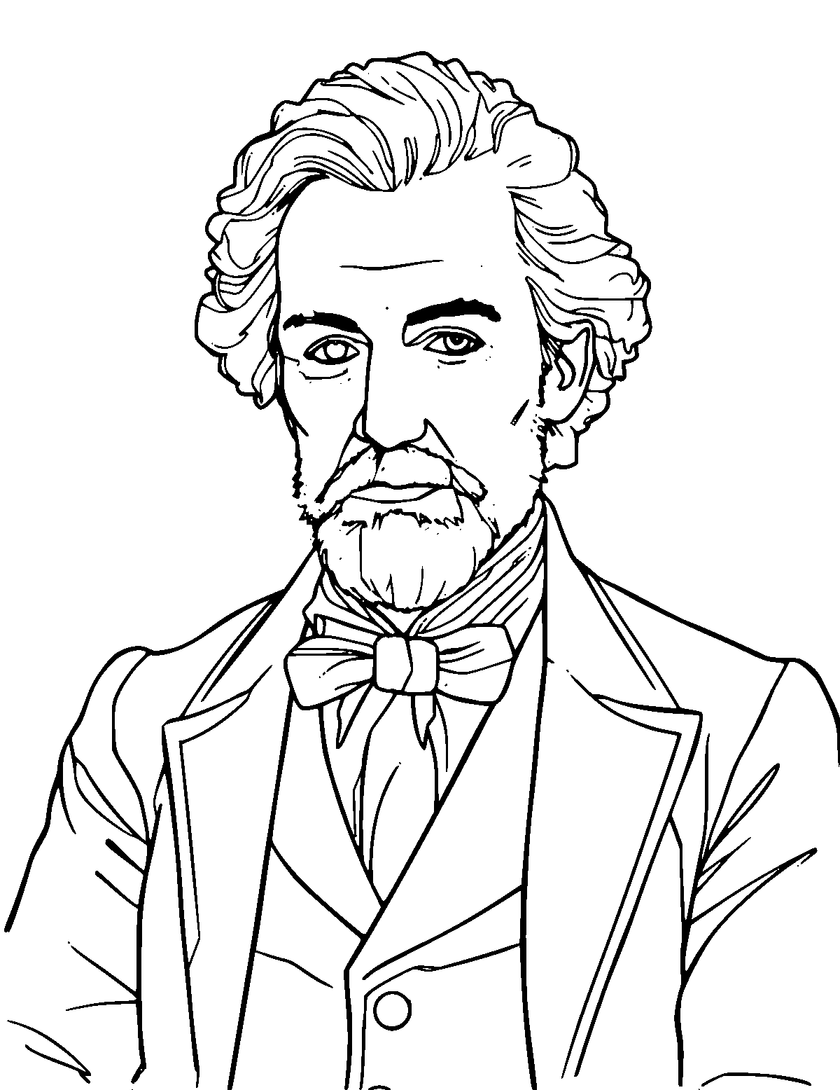 Line-art coloring page of Pyotr Ilyich Tchaikovsky, medium outlines, centered