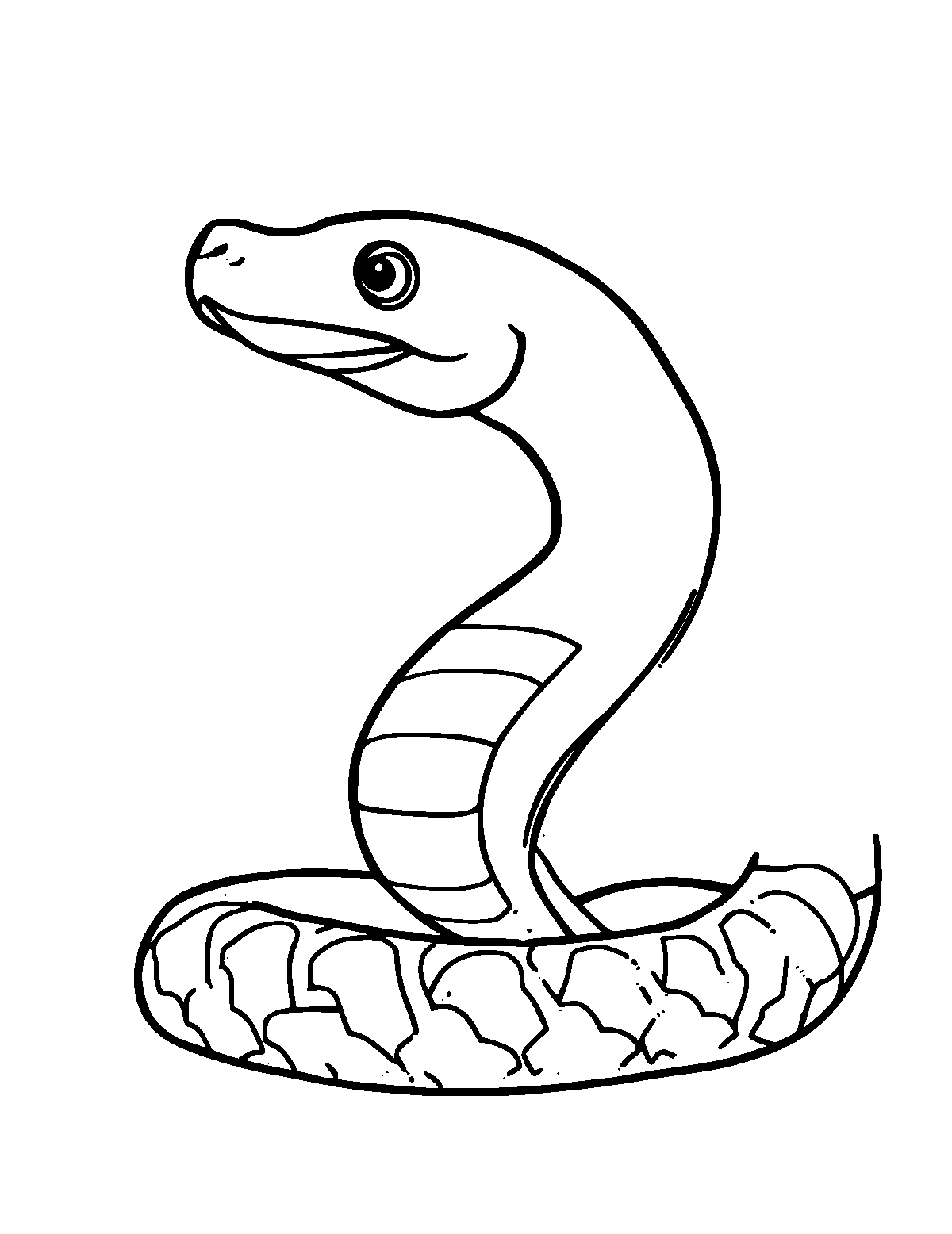 Line-art coloring page of Python, medium outlines, centered
