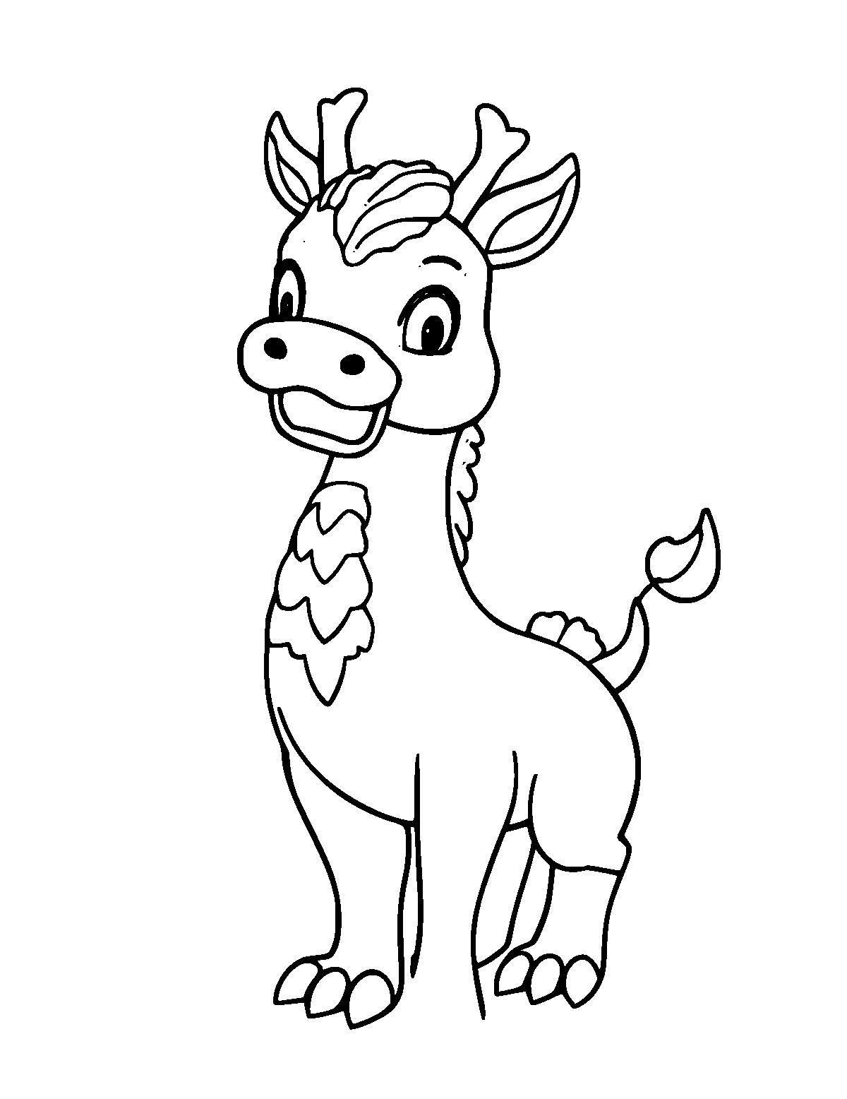 Line-art coloring page of Qilin, medium outlines, centered