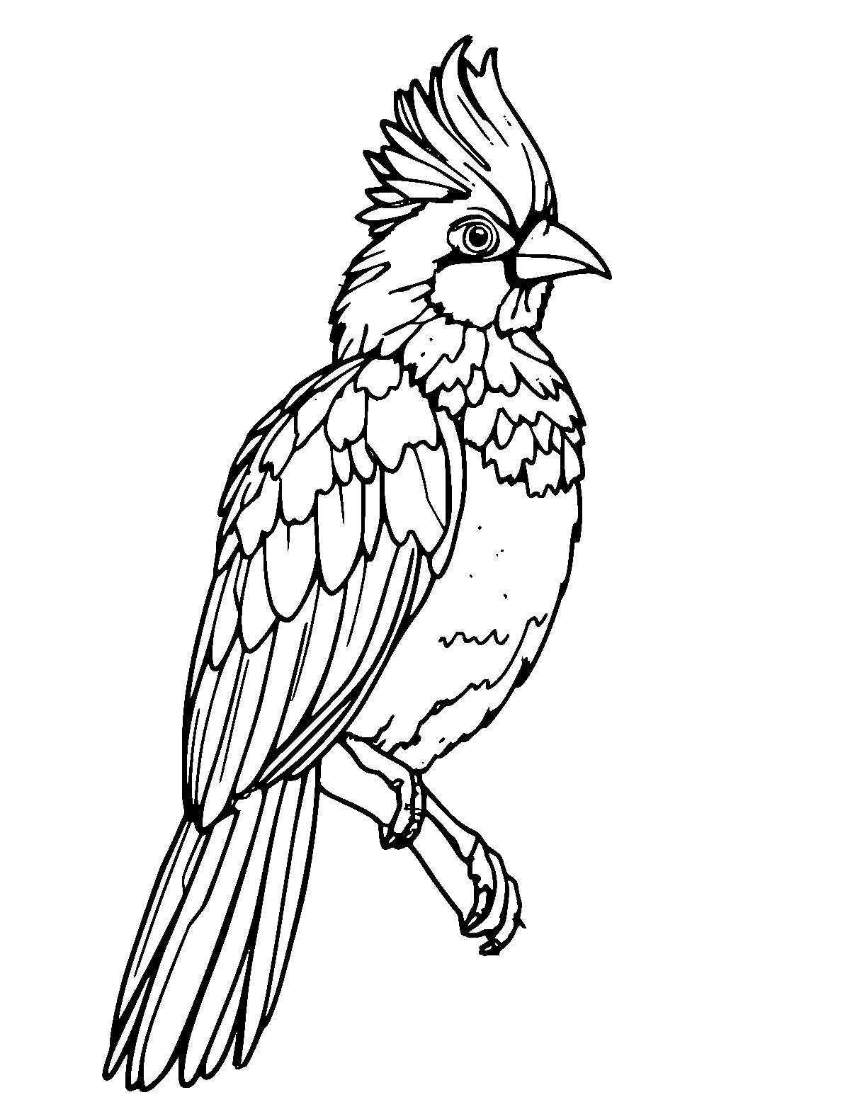 Line-art coloring page of Quetzal, medium outlines, centered