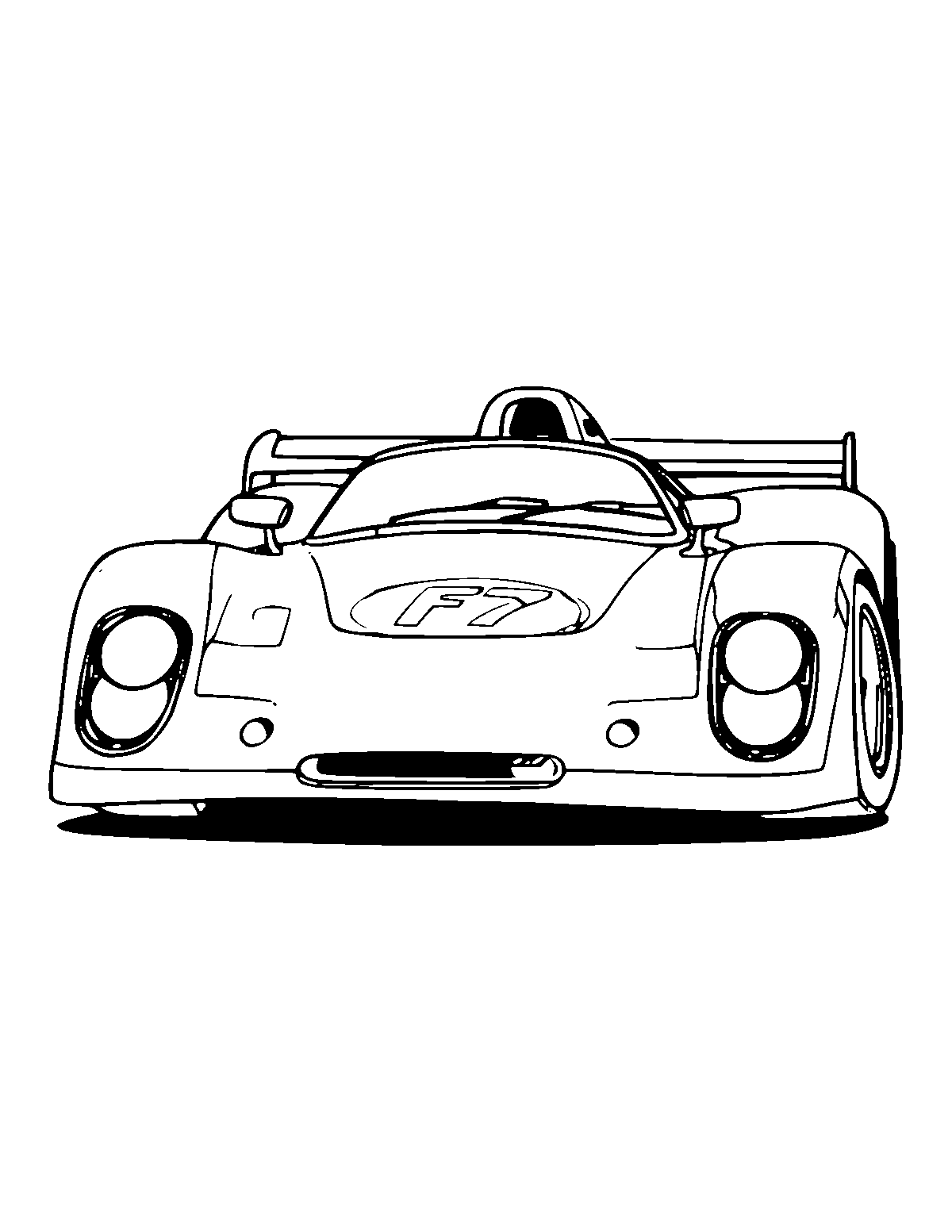 Line-art coloring page of Race Car, medium outlines, centered