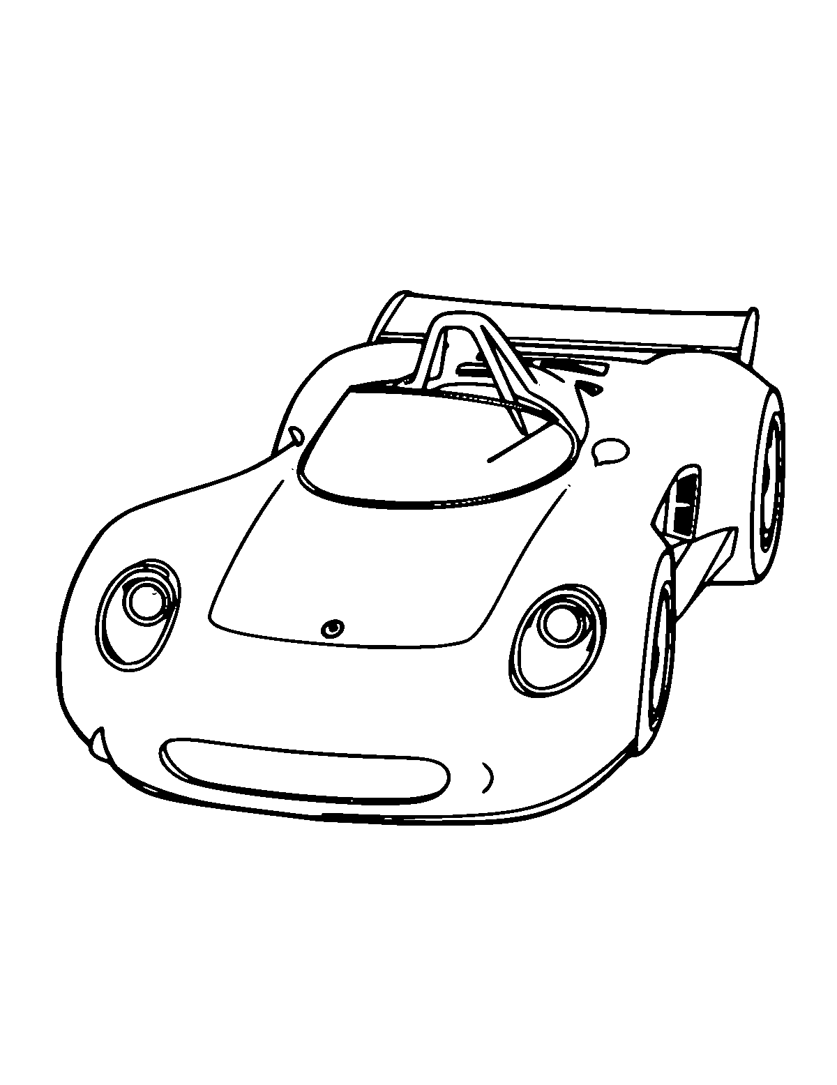 Line-art coloring page of Race Car, medium outlines, centered