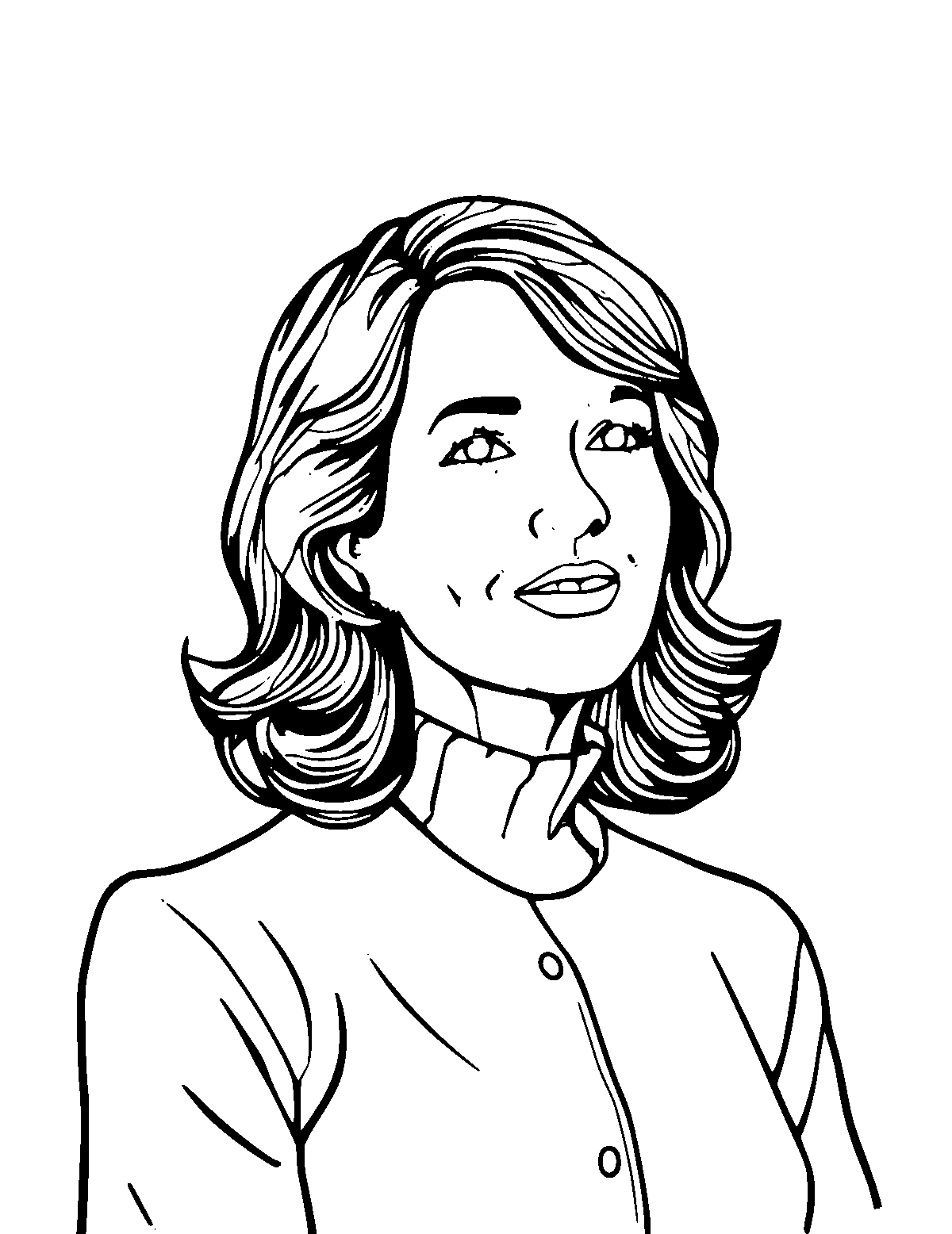 Line-art coloring page of Rachel Carson, medium outlines, centered